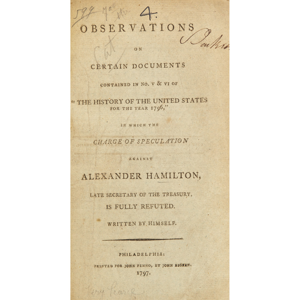 Lot image - [HAMILTON, ALEXANDER]  Bound volume of pamphlets