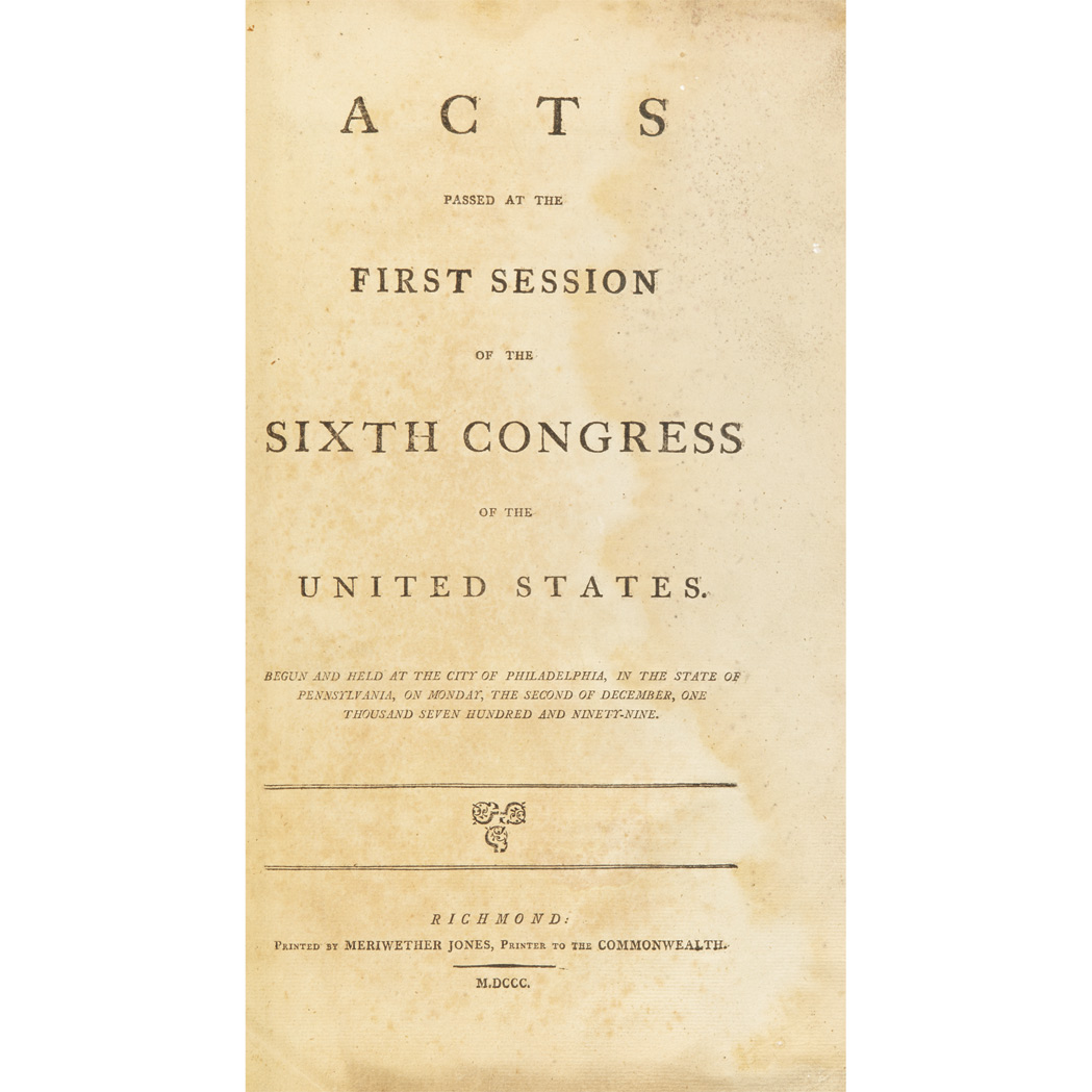 Lot image - [UNITED STATES]  Acts passed at the First [... Second]  Session of the Sixth Congress of the United States