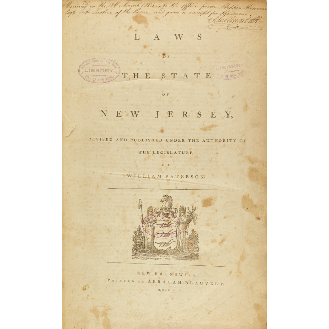 Lot image - [NEW JERSEY - FEDERAL]  PATERSON, WILLIAM. Laws of the State of New Jersey