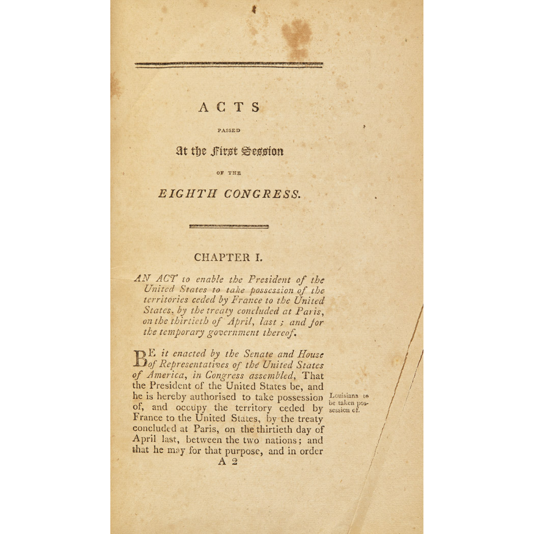 Lot image - [UNITED STATES]  Group of Acts of Congress, 1799-1809