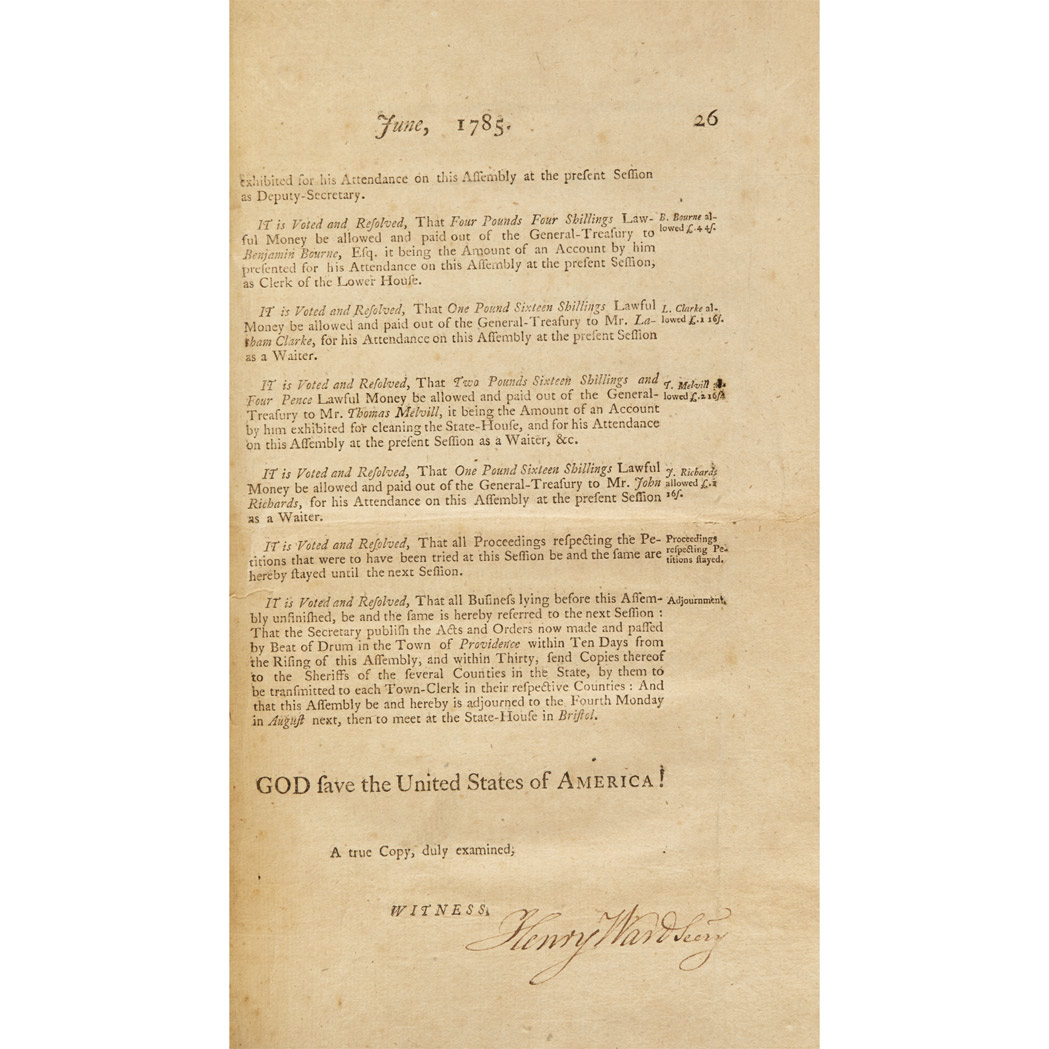 Lot image - [RHODE ISLAND - FEDERAL]  Group of Rhode Island Resolves, 1784-99