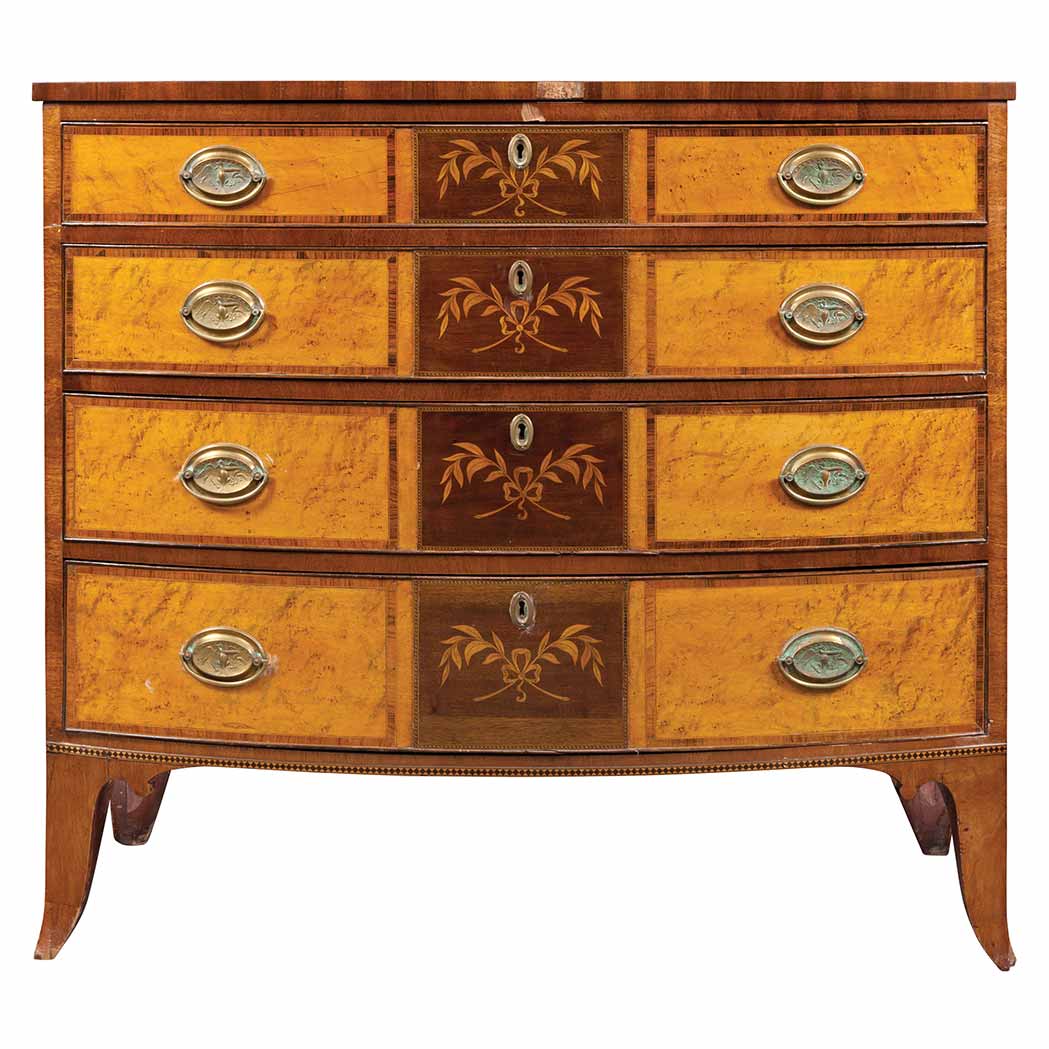 Lot image - Federal Cherry and Figured Maple Bowfronted Chest of Drawers