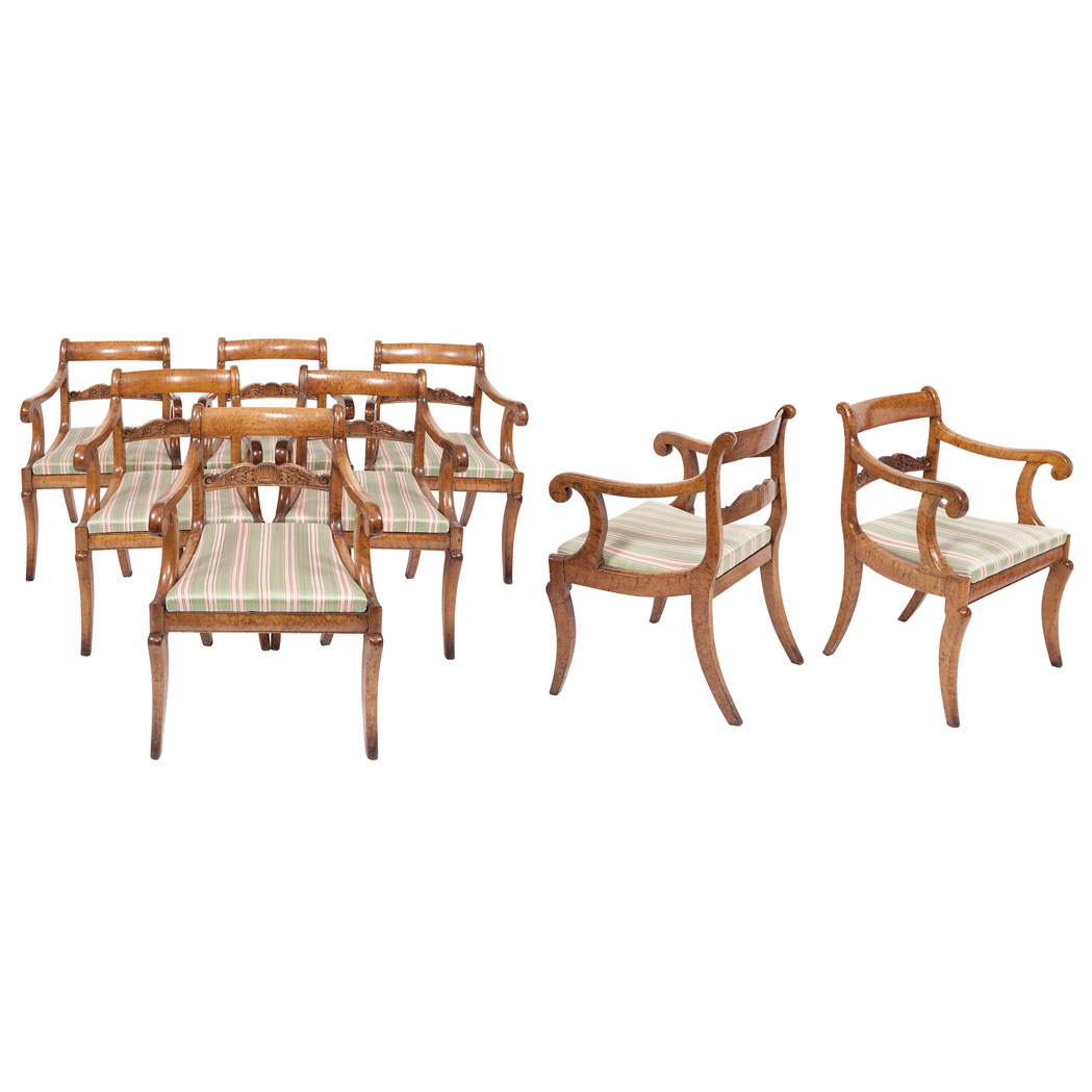 Lot image - Set of Eight Classical Maple Armchairs