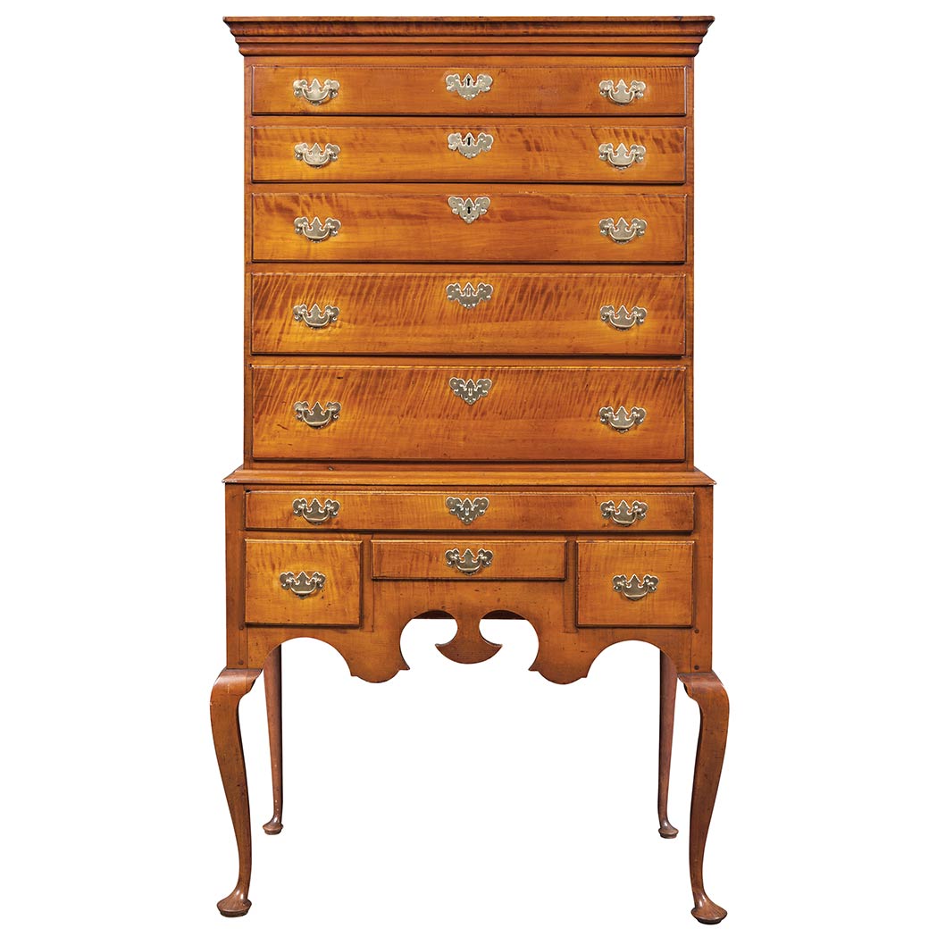 Lot image - Queen Anne Figured Maple High Chest