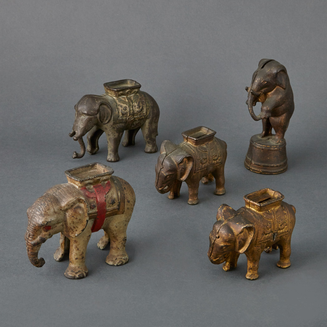 Lot image - Group of Five Elephant Still Banks