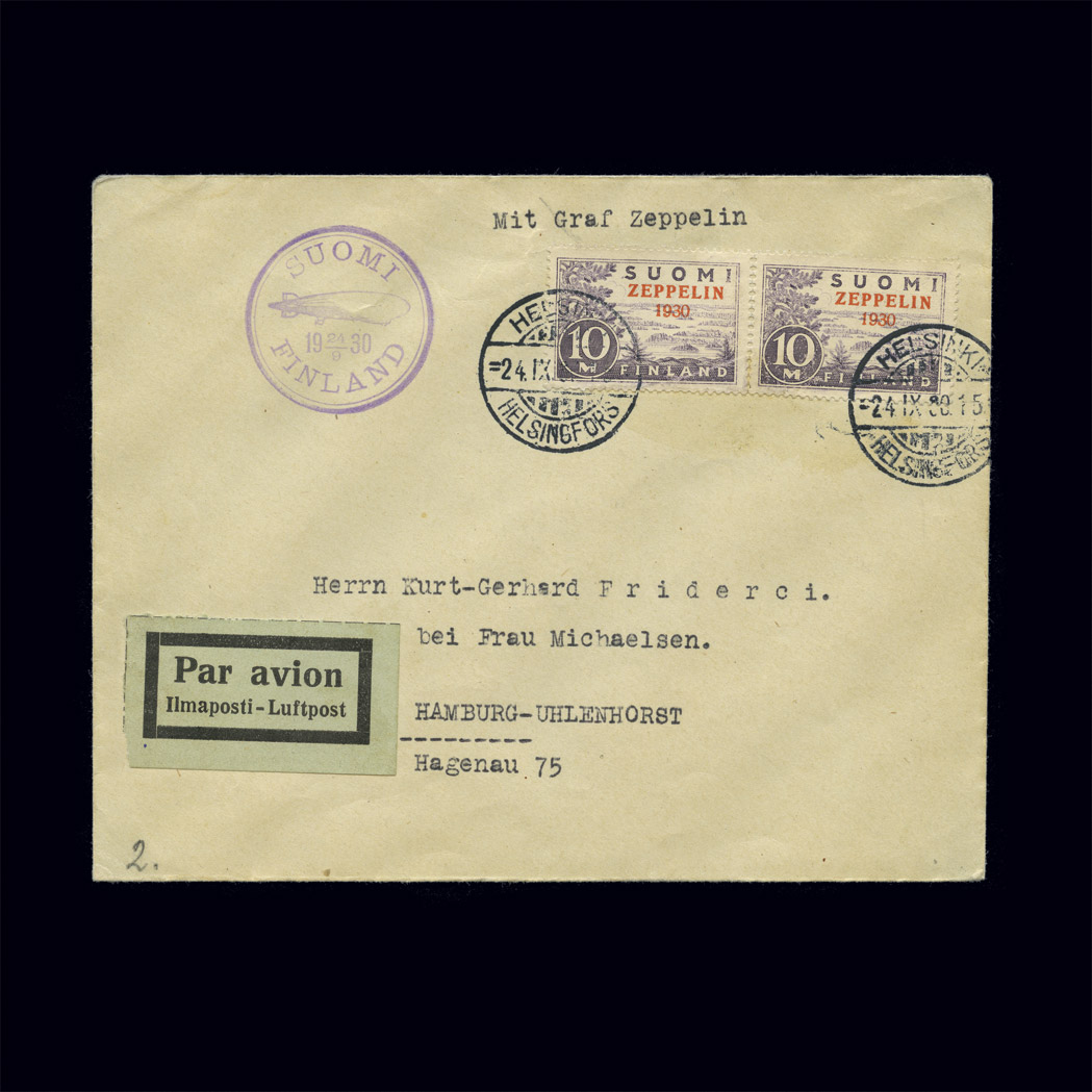Lot image - Finland 1930 10 Mark on Cover Scott C1