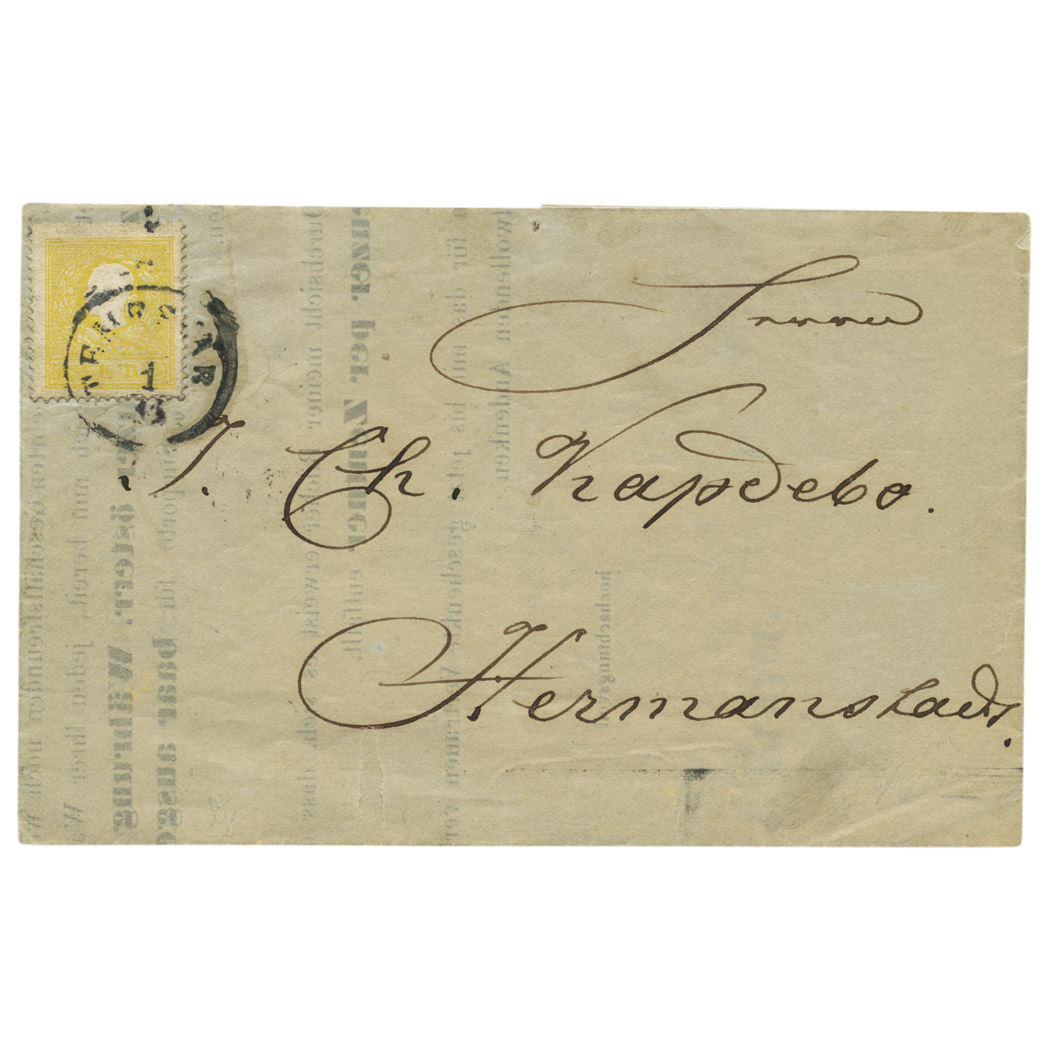 Lot image - Austria 1858 2 Kr. Yellow Type I First Day Cover Scott 6a