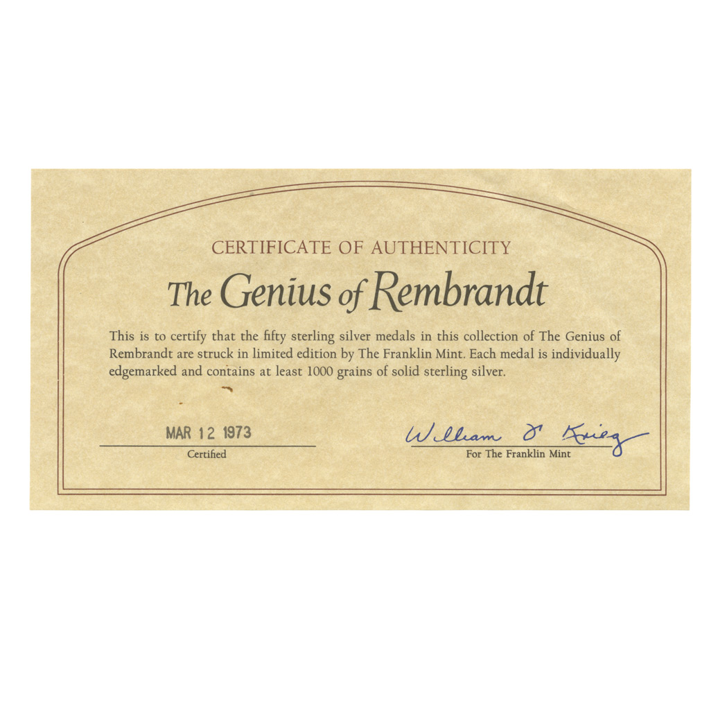 Lot image - Franklin Mint the Genius of Rembrandt Silver Medallions