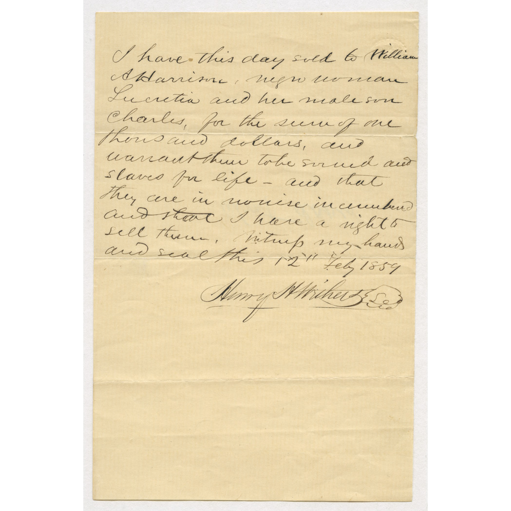Lot image - Slave Bill of Sale 1859