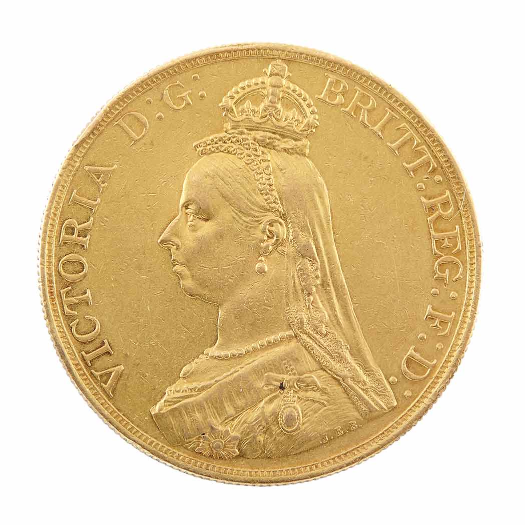 Lot image - Great Britain 1887 5 Pound Jubilee Bust Coin, Freidberg no. 390 (255)