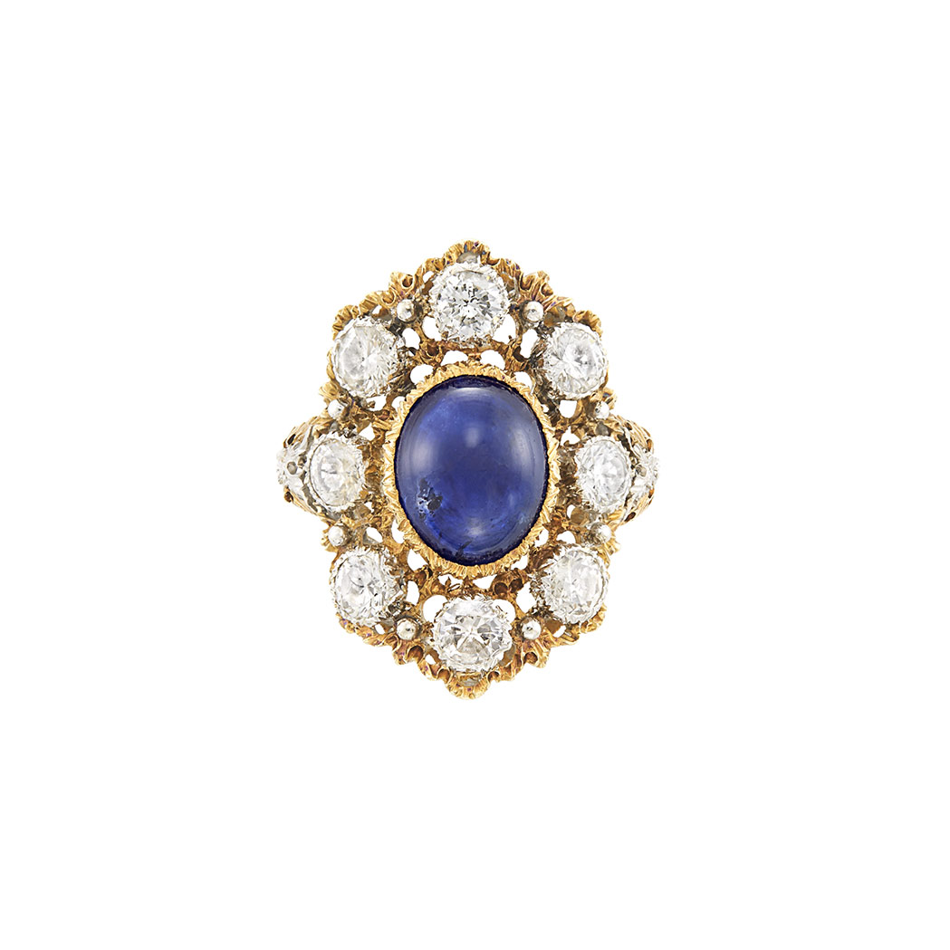 Lot image - Two-Color Gold, Cabochon Sapphire and Diamond Ring, Mario Buccellati
