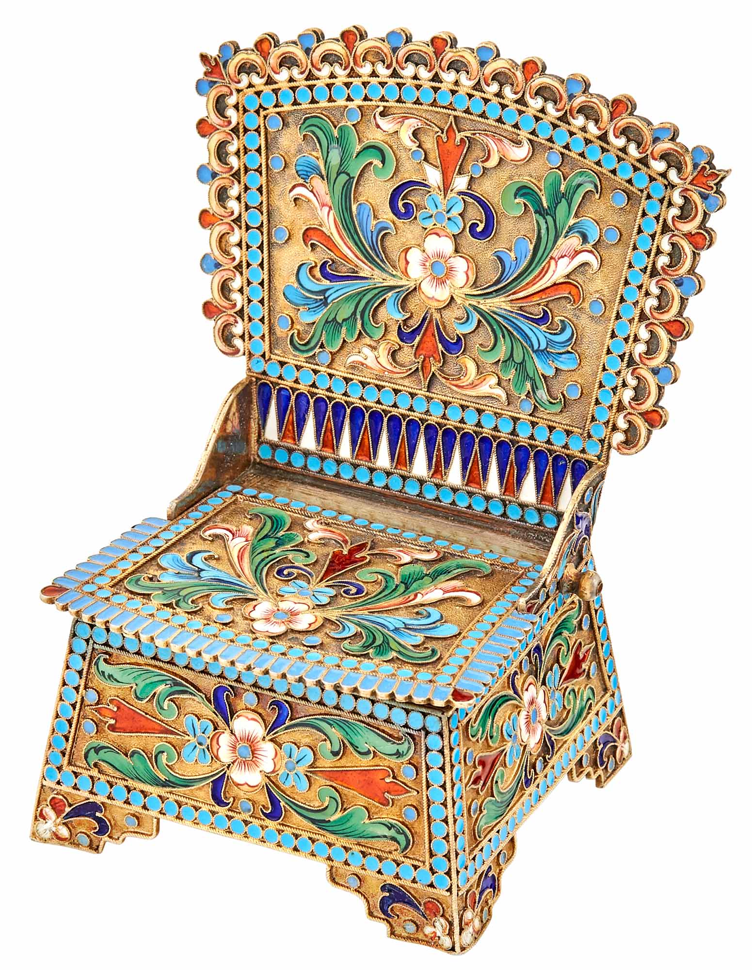 Lot image - Russian Silver-Gilt and Cloisonné Enamel Salt Throne