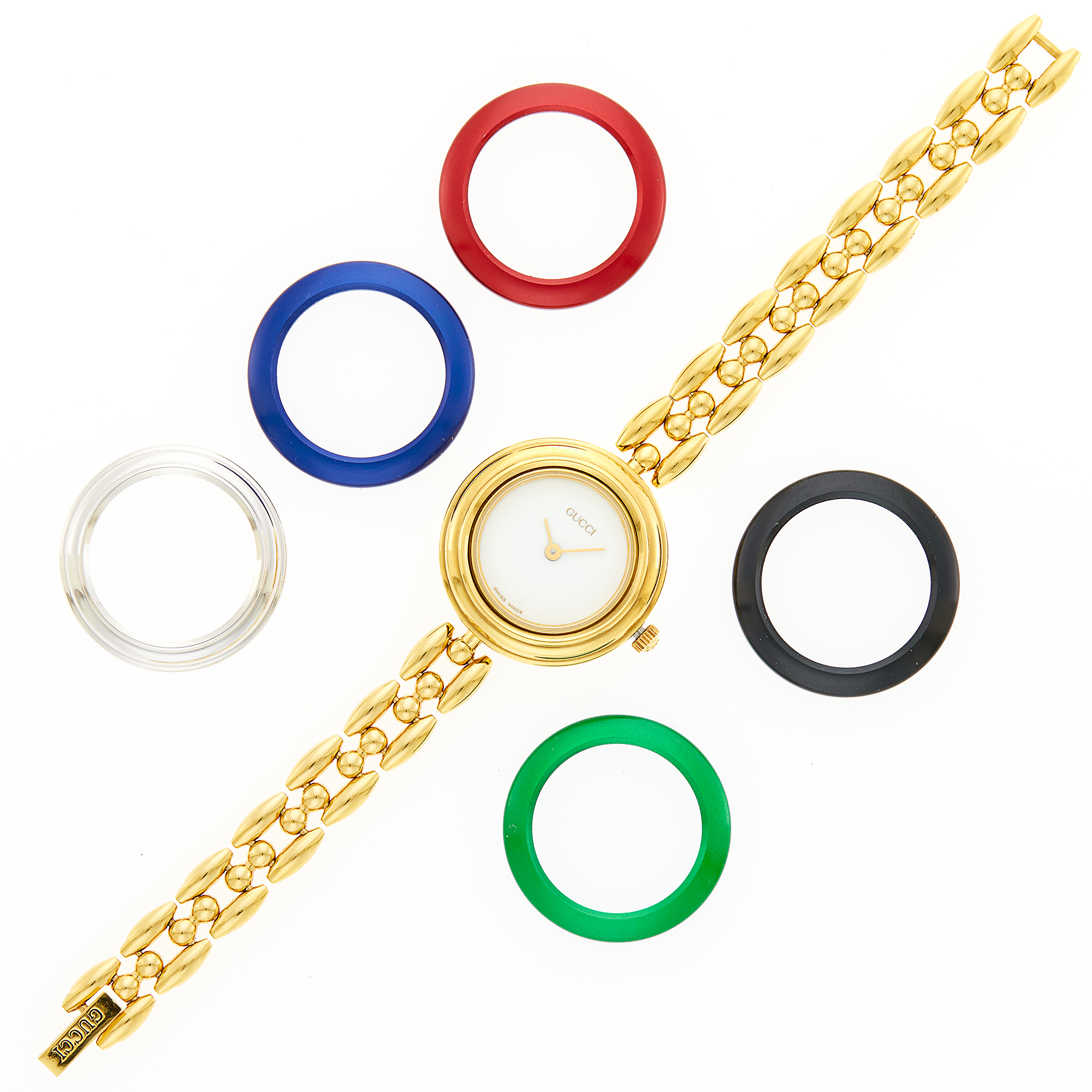 Lot image - Gucci Gilt-Metal Wristwatch with Interchangeable Bezels