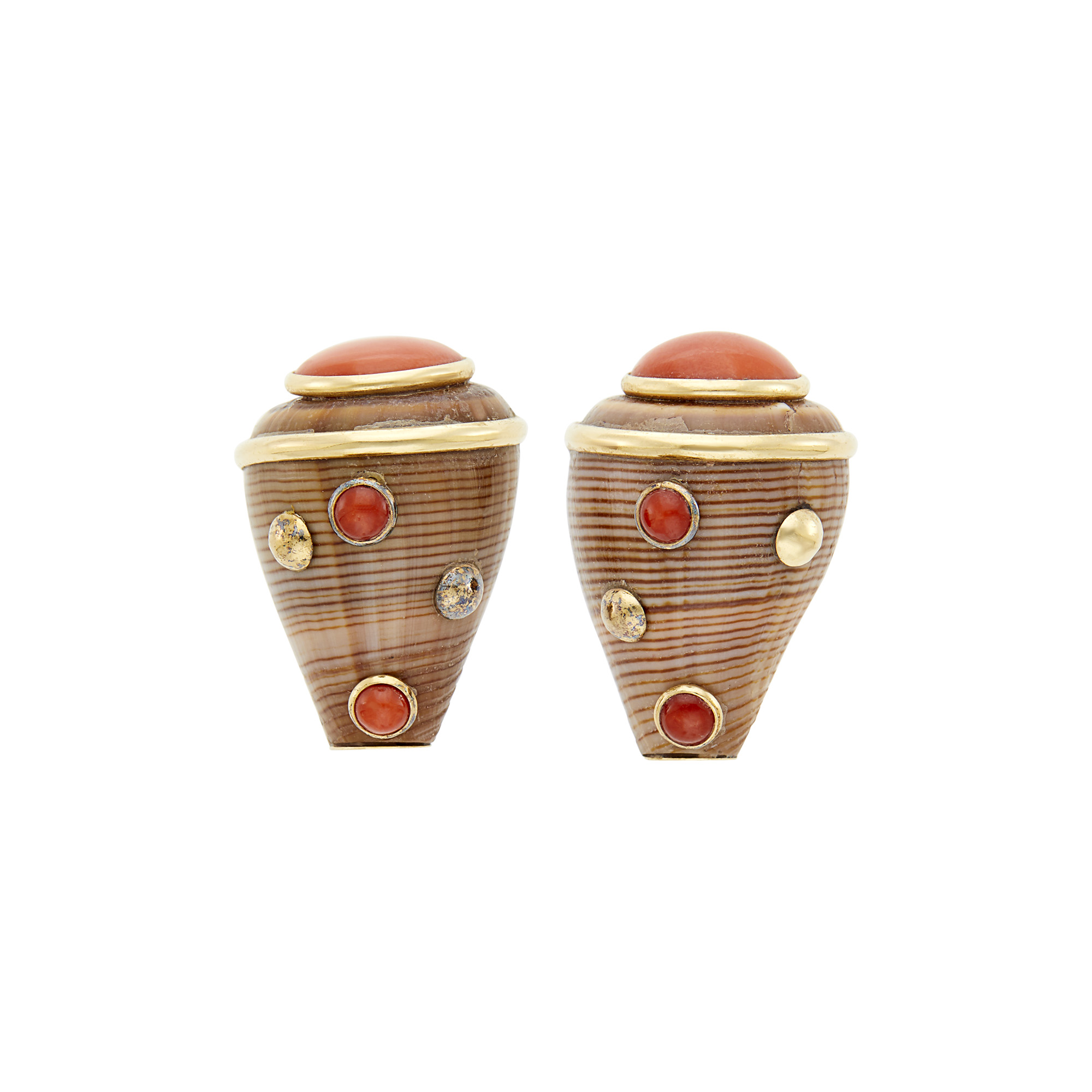 Lot image - Maz Pair of Gold, Shell and Coral Earclips