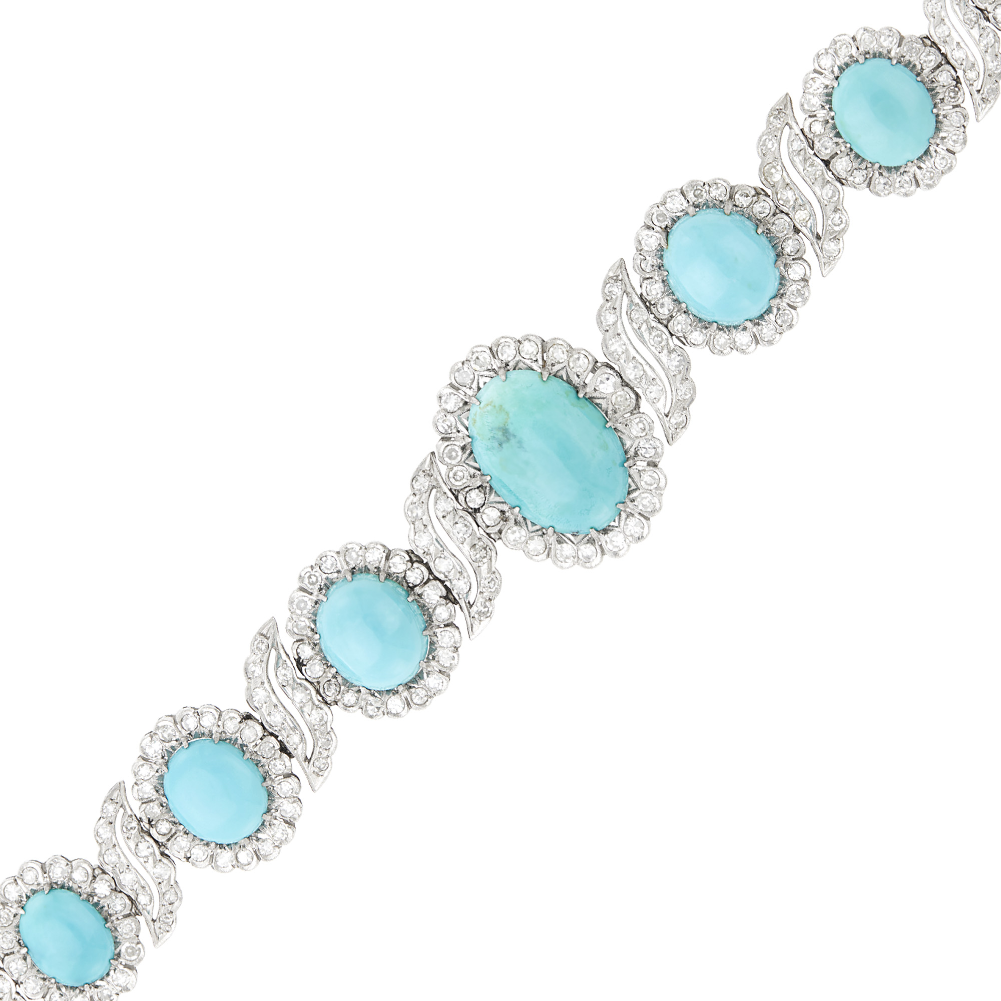 Lot image - Platinum, Turquoise and Diamond Bracelet