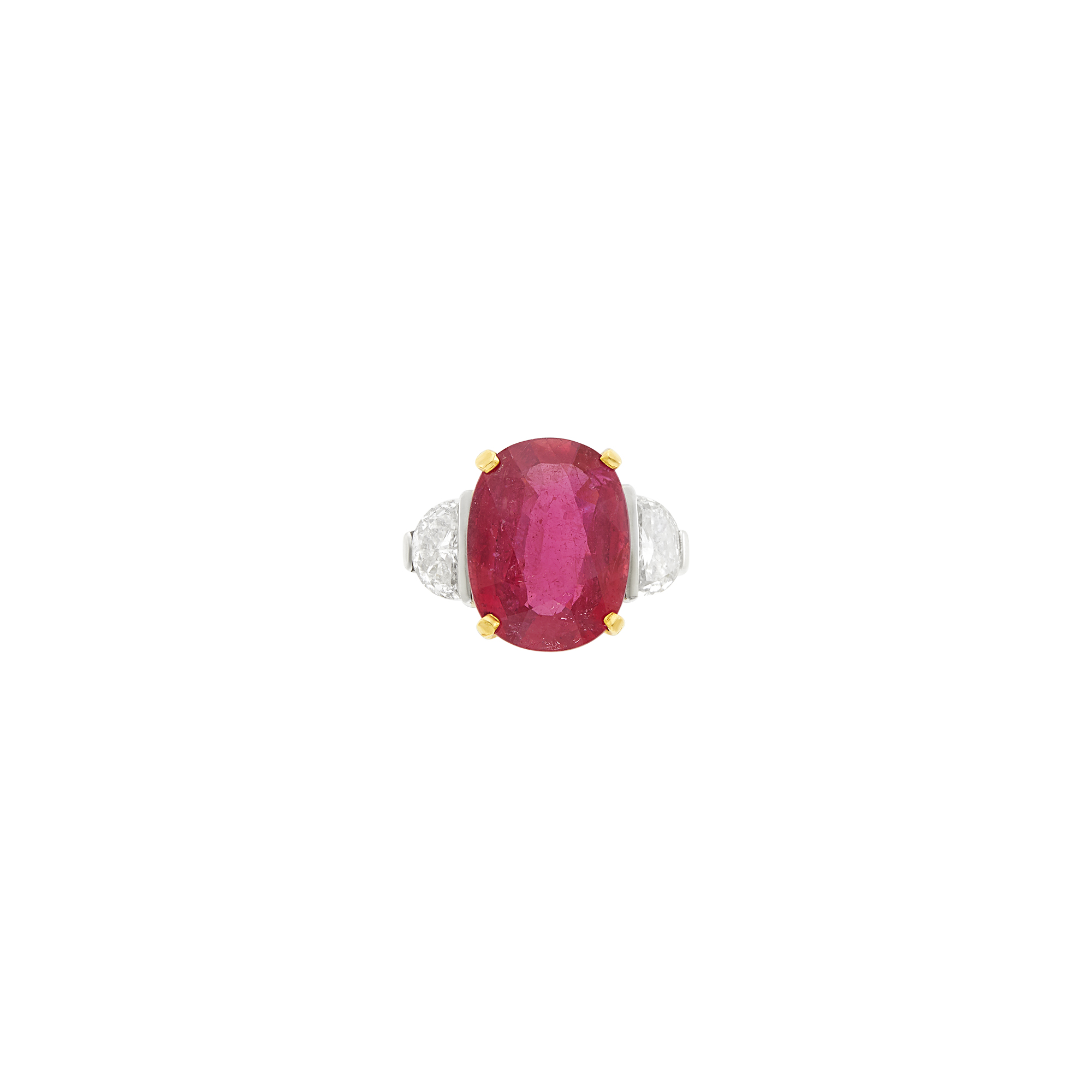Lot image - Platinum, Gold, Treated Ruby and Diamond Ring