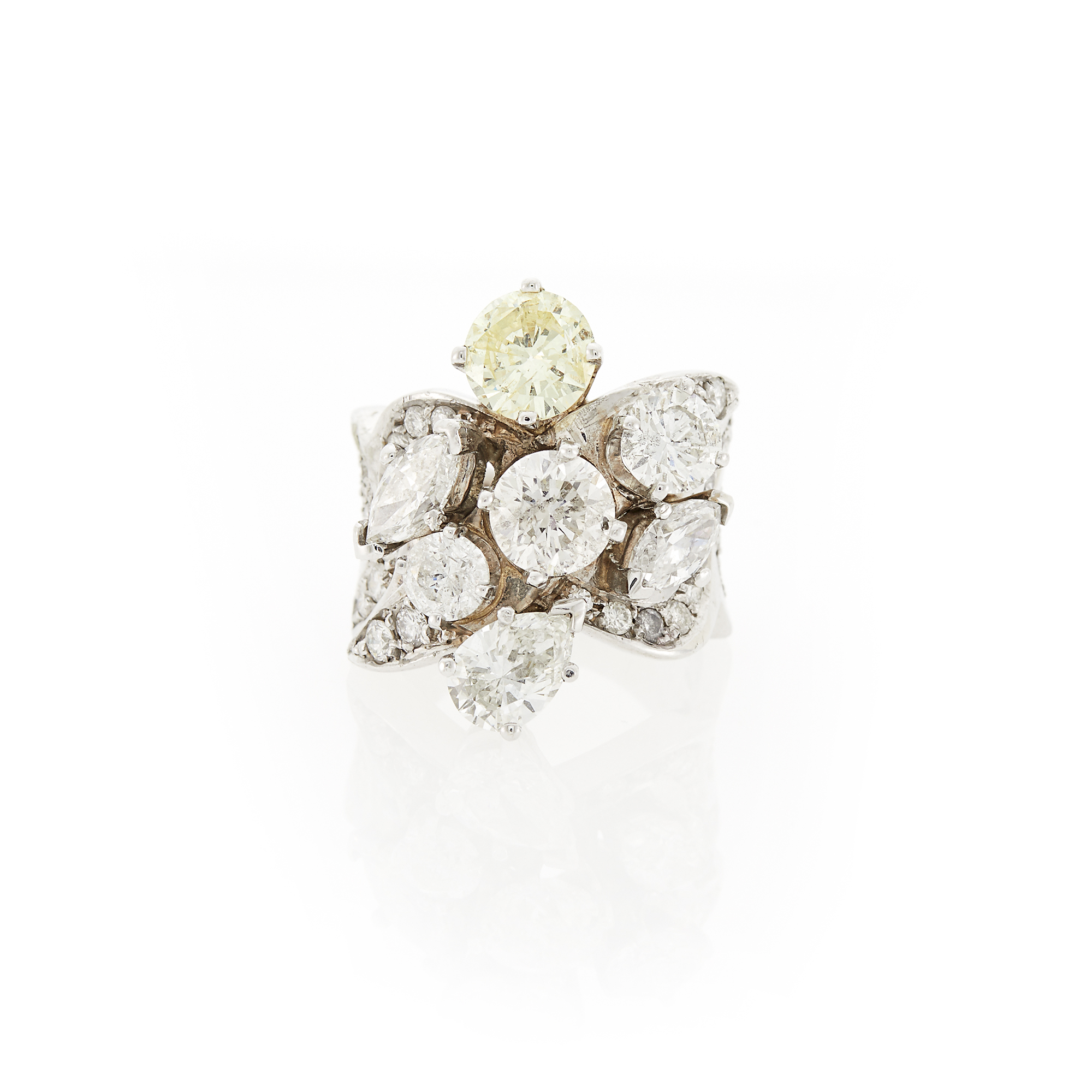 Lot image - White Gold, Diamond and Colored Diamond Cluster Ring