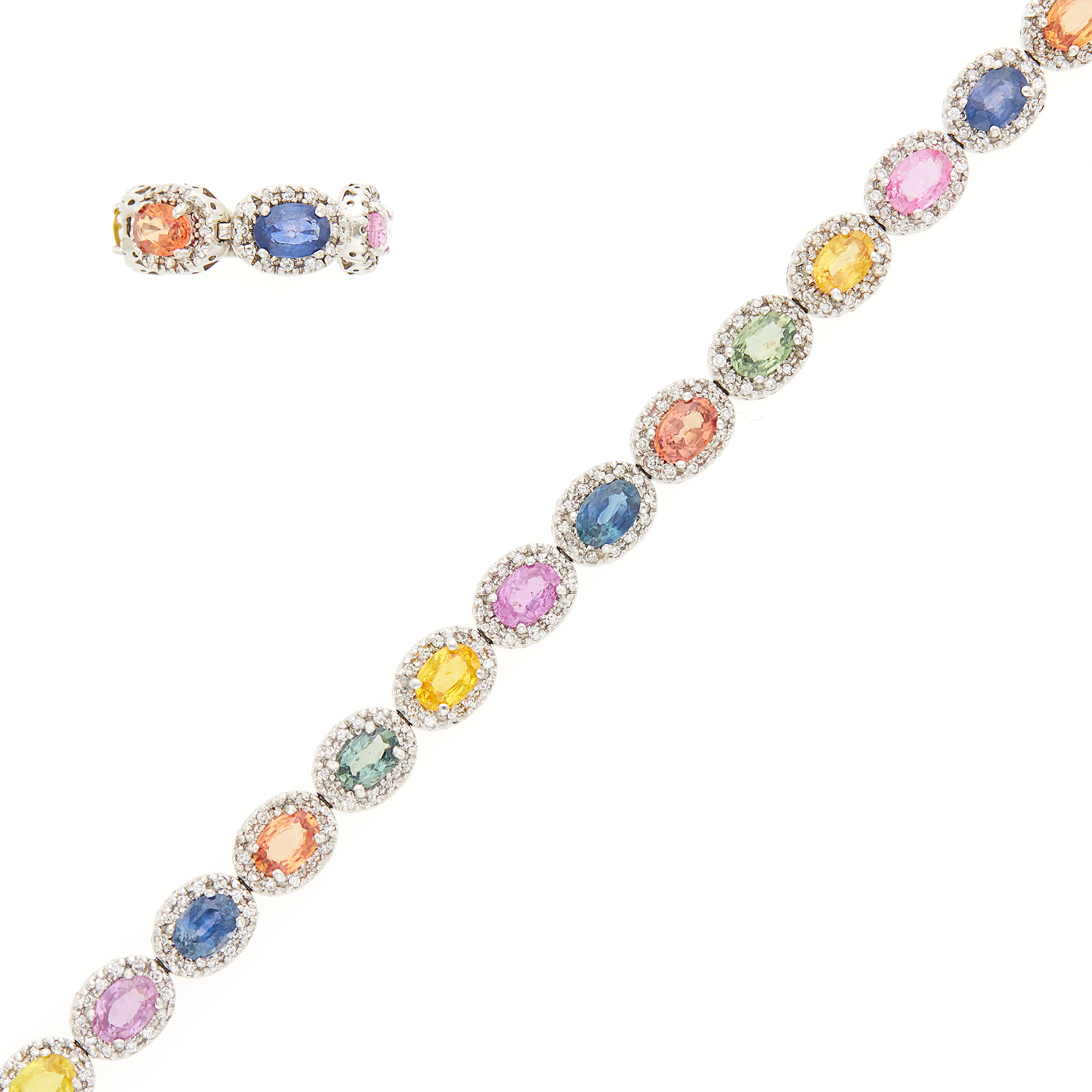 Lot image - Silver, Multicolored Sapphire and Diamond Bracelet and Ring