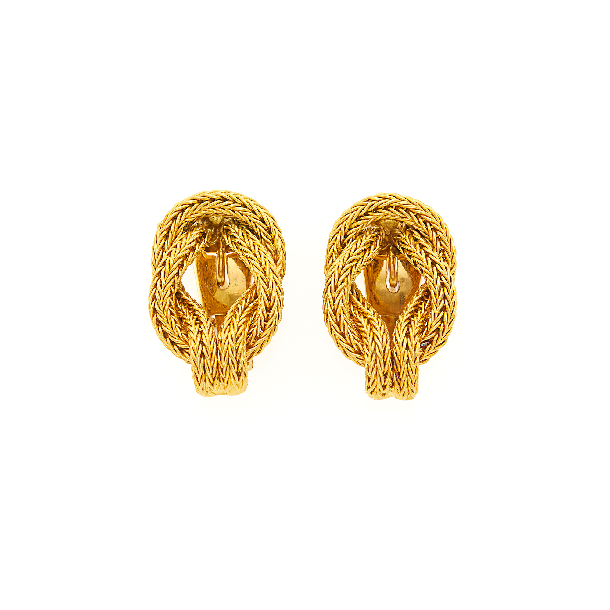 Lot image - Ilias Lalaounis Pair of Braided Gold Knot Earrings