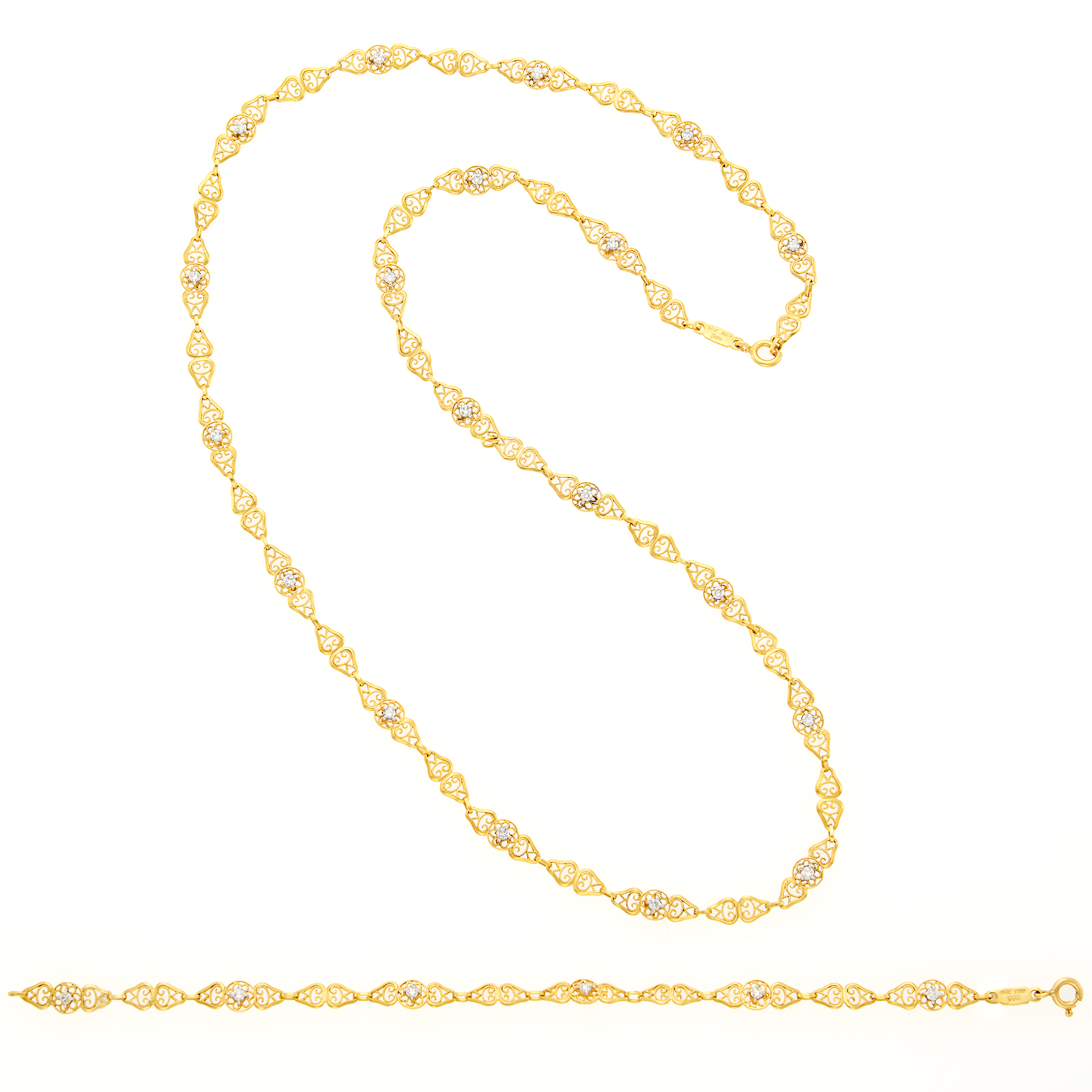 Lot image - Gold and Diamond Chain Necklace/Bracelet Combination