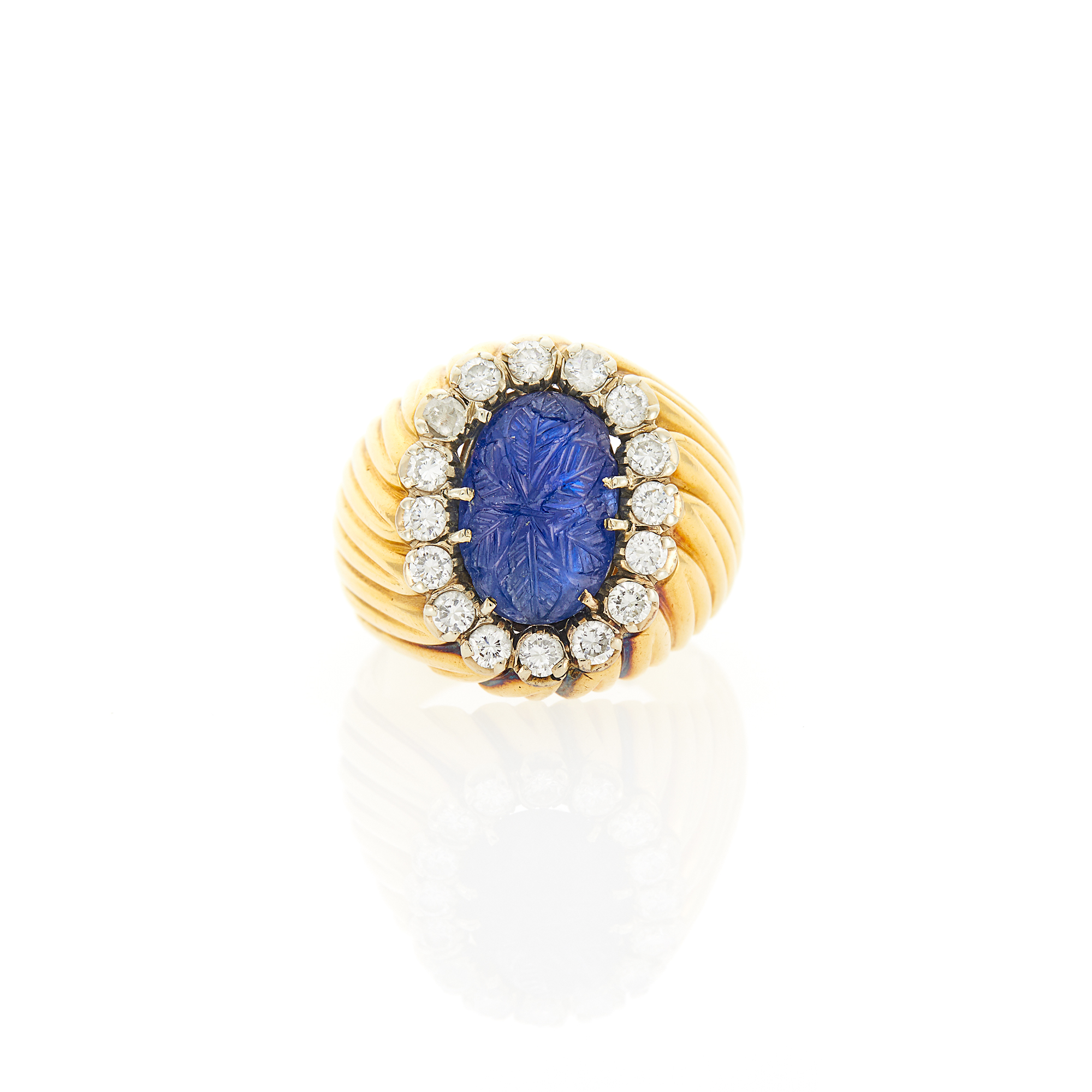 Lot image - Gold, Carved Sapphire and Diamond Ring