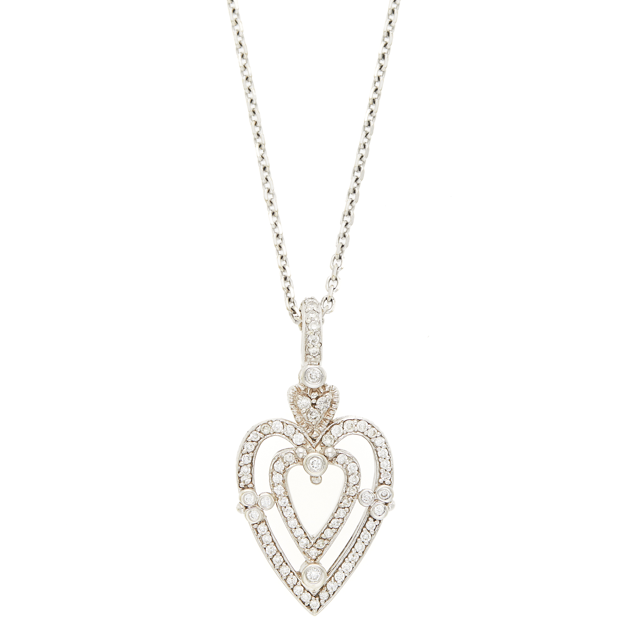 Lot image - Judith Ripka White Gold and Diamond Heart Enhancer with White Gold Chain Necklace