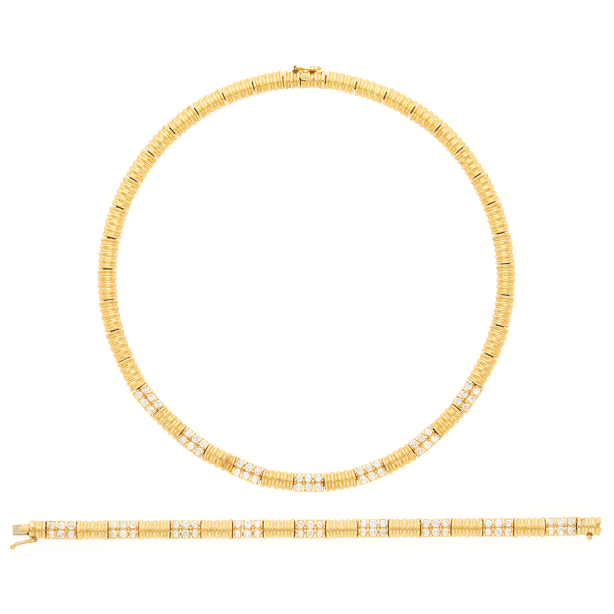 Lot image - Gold and Diamond Necklace and Bracelet