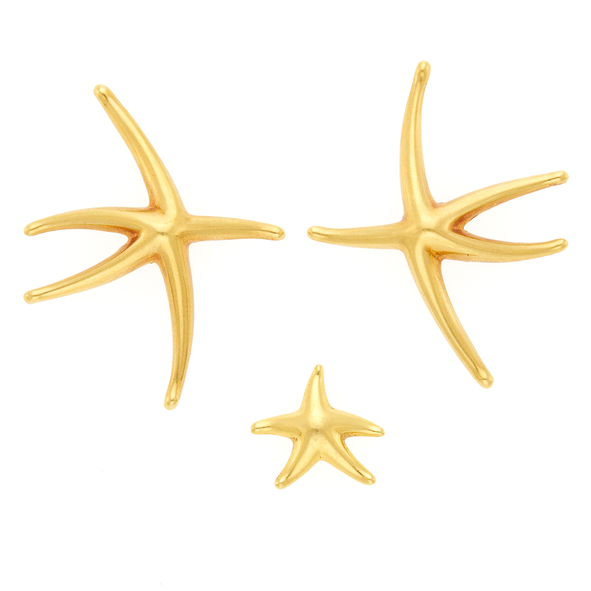 Lot image - Tiffany & Co. Pair of Gold Starfish Earrings and Single Earring
