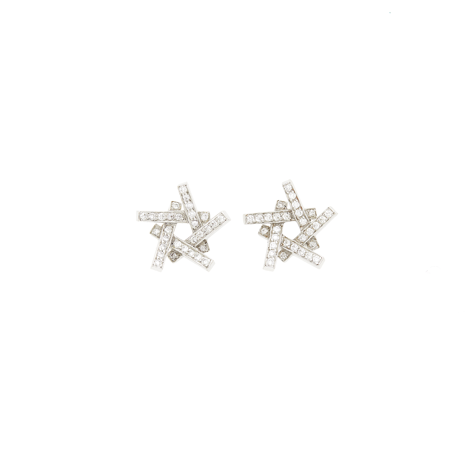 Lot image - Tiffany & Co., Frank Gehry Pair of White Gold and Diamond Axis Earrings