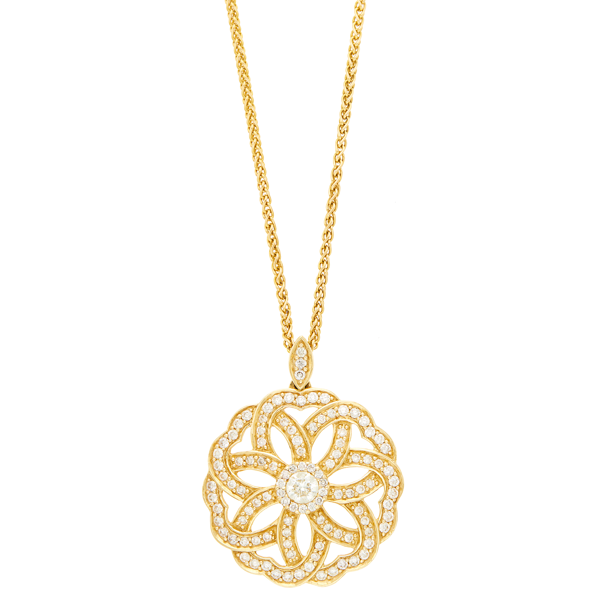 Lot image - Gold and Diamond Pendant with Chain Necklace