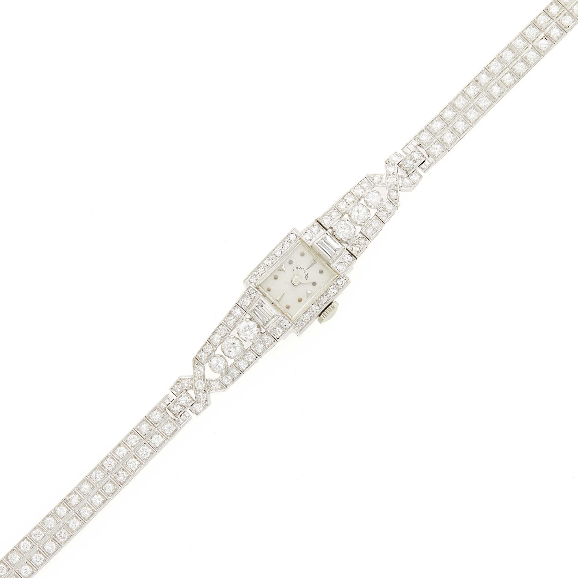 Lot image - Platinum and Diamond Wristwatch