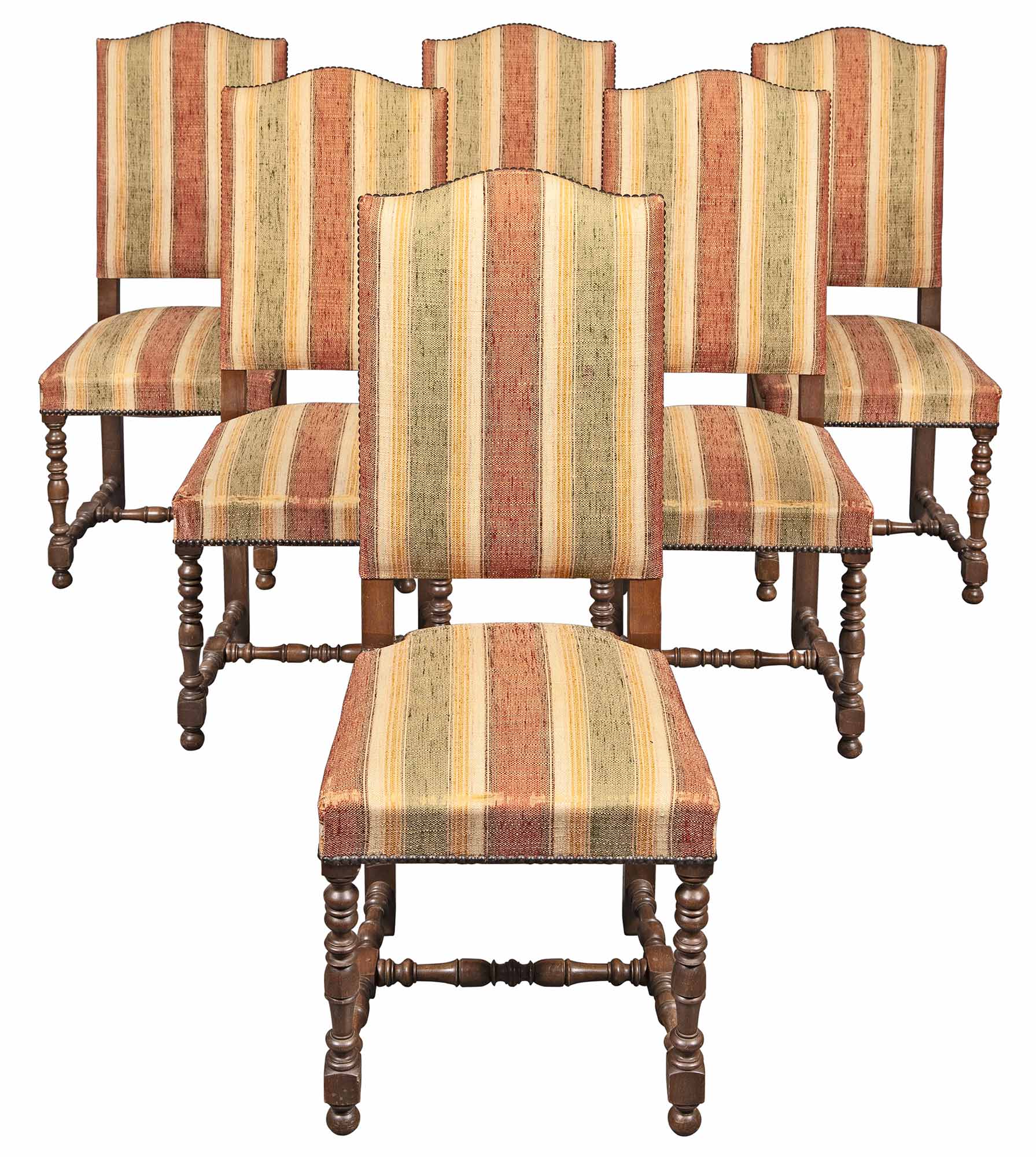Lot image - Set of Six Continental Baroque Style Upholstered Walnut Dining Chairs