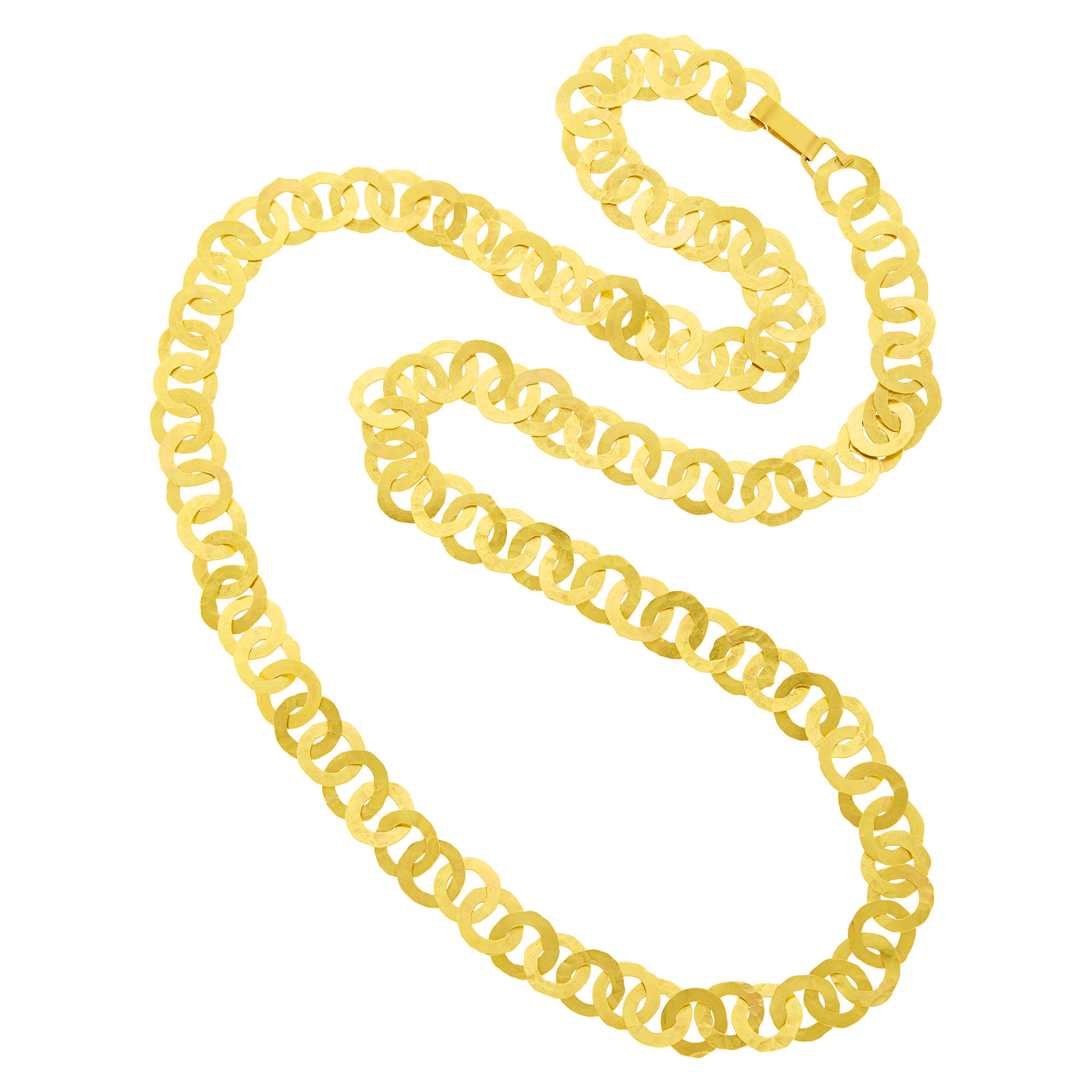 Lot image - Long High Karat Hammered Gold Circle Link Necklace