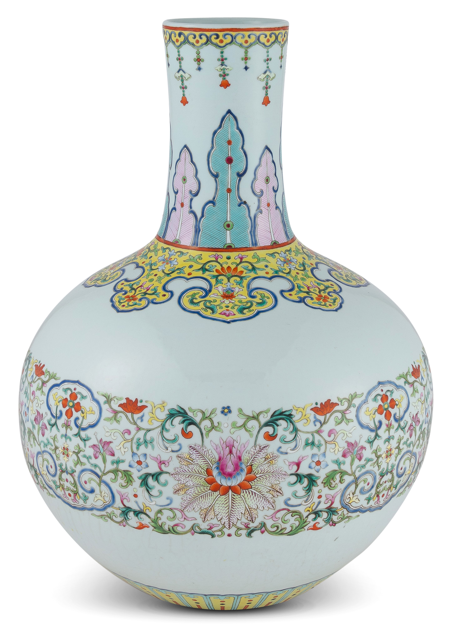 Lot image - A Large and Exceptionally Rare Chinese Famille Rose Porcelain Vase, Tianqiuping