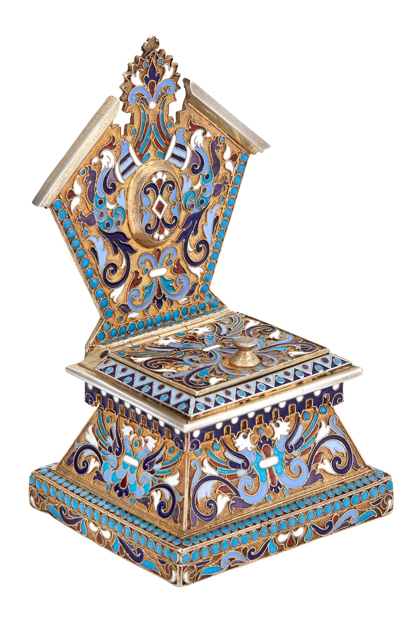 Lot image - Russian Silver-Gilt and Cloisonné Enamel Salt Throne