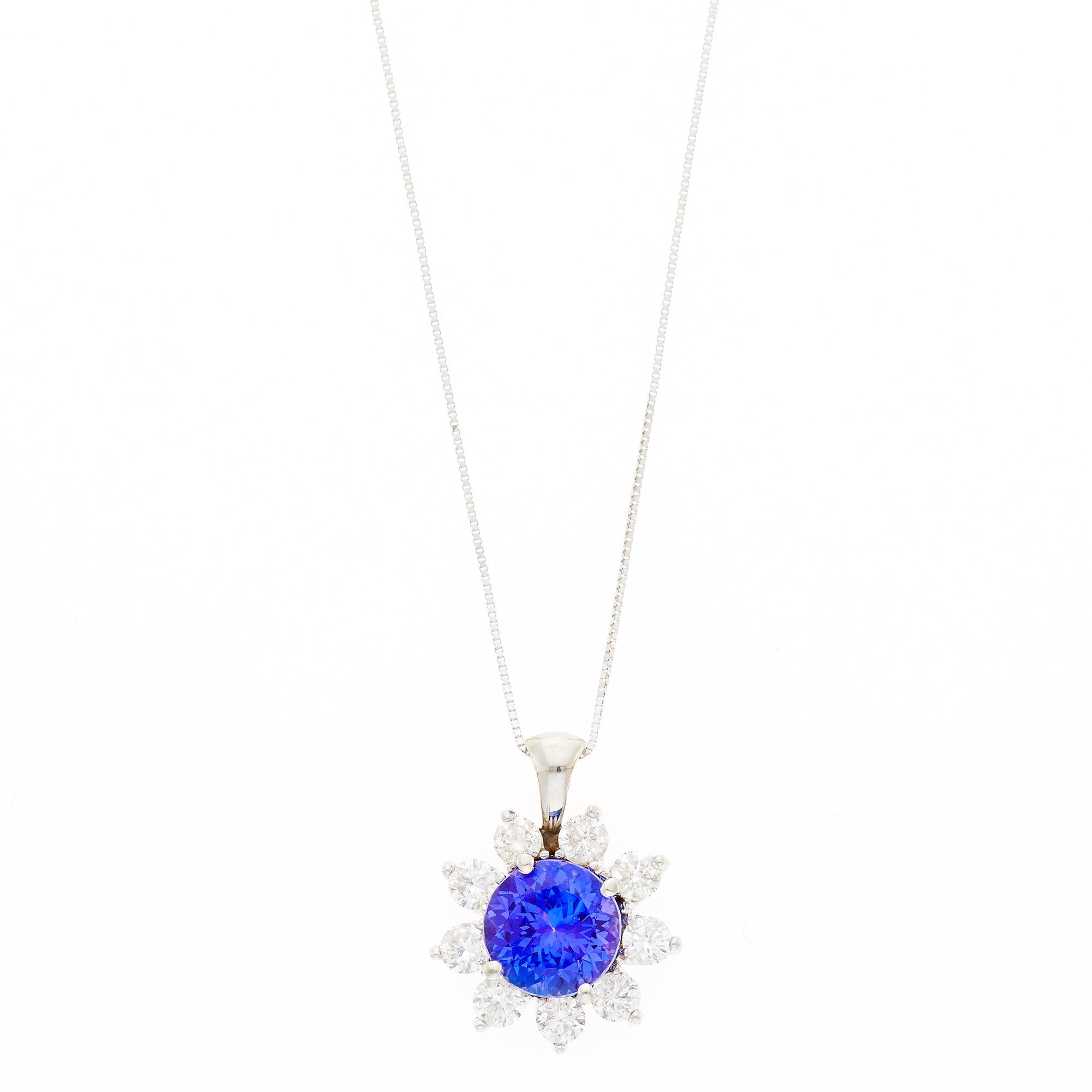 Lot image - White Gold, Tanzanite and Diamond Pendant with Chain Necklace