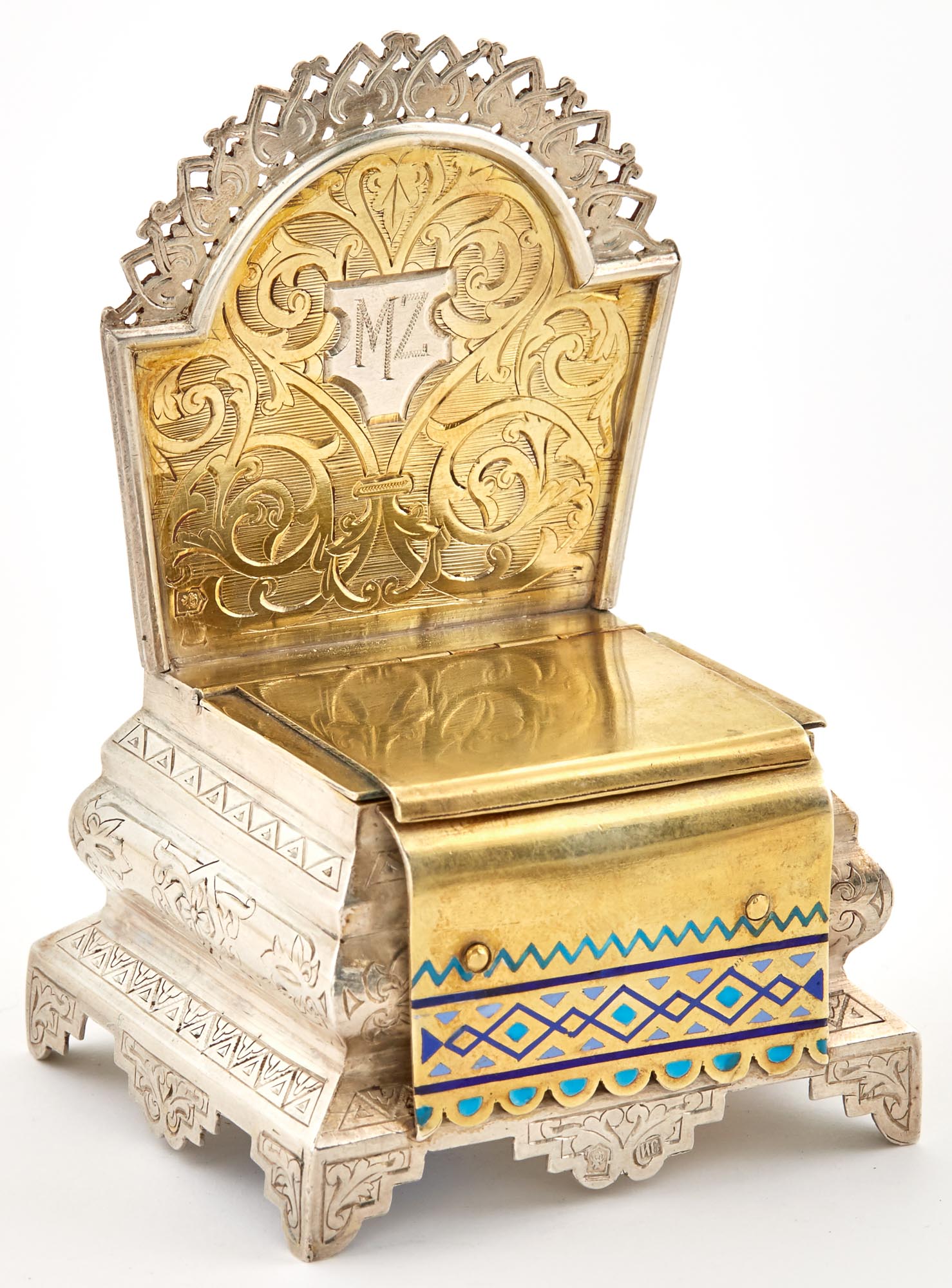 Lot image - Russian Parcel-Gilt Silver and Champlevé Enamel Salt Throne