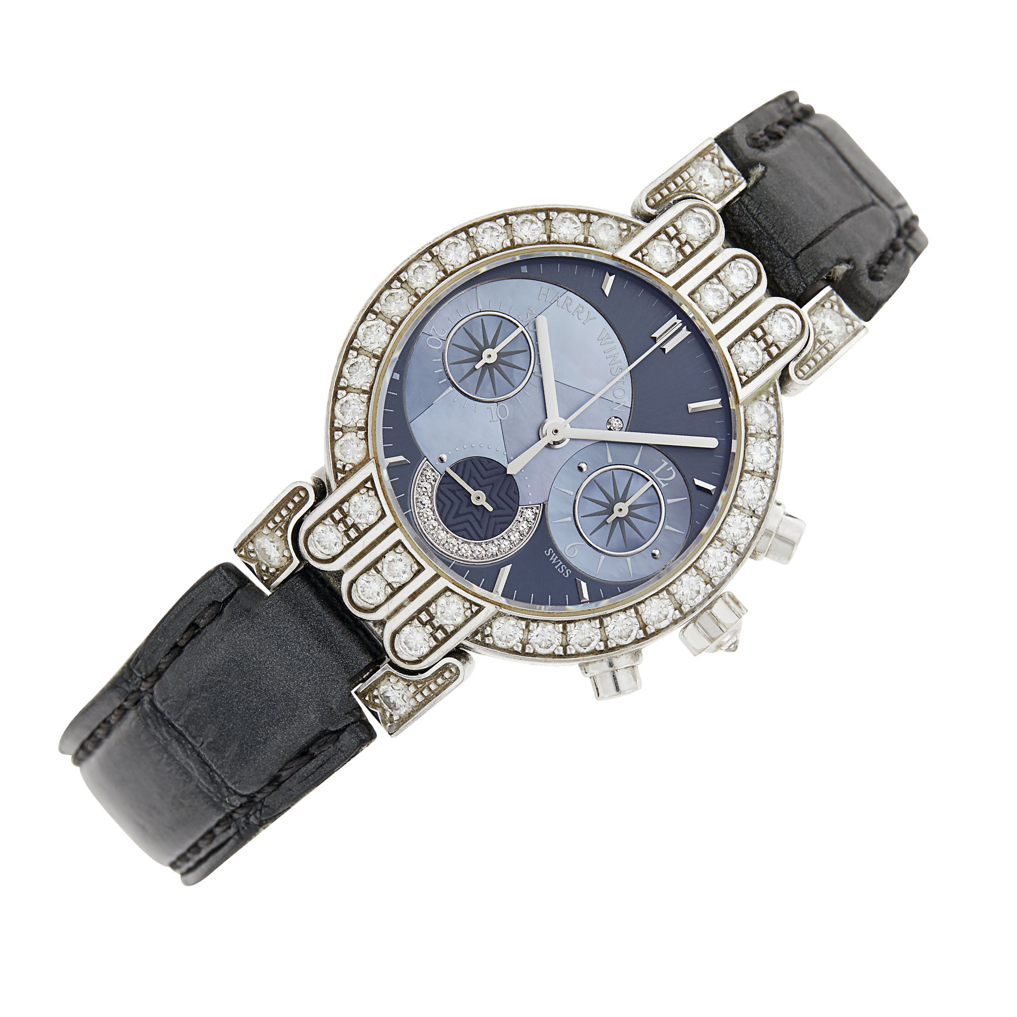 Lot image - Harry Winston White Gold and Diamond Premier Chronograph Wristwatch, Ref. 200UCQ32W