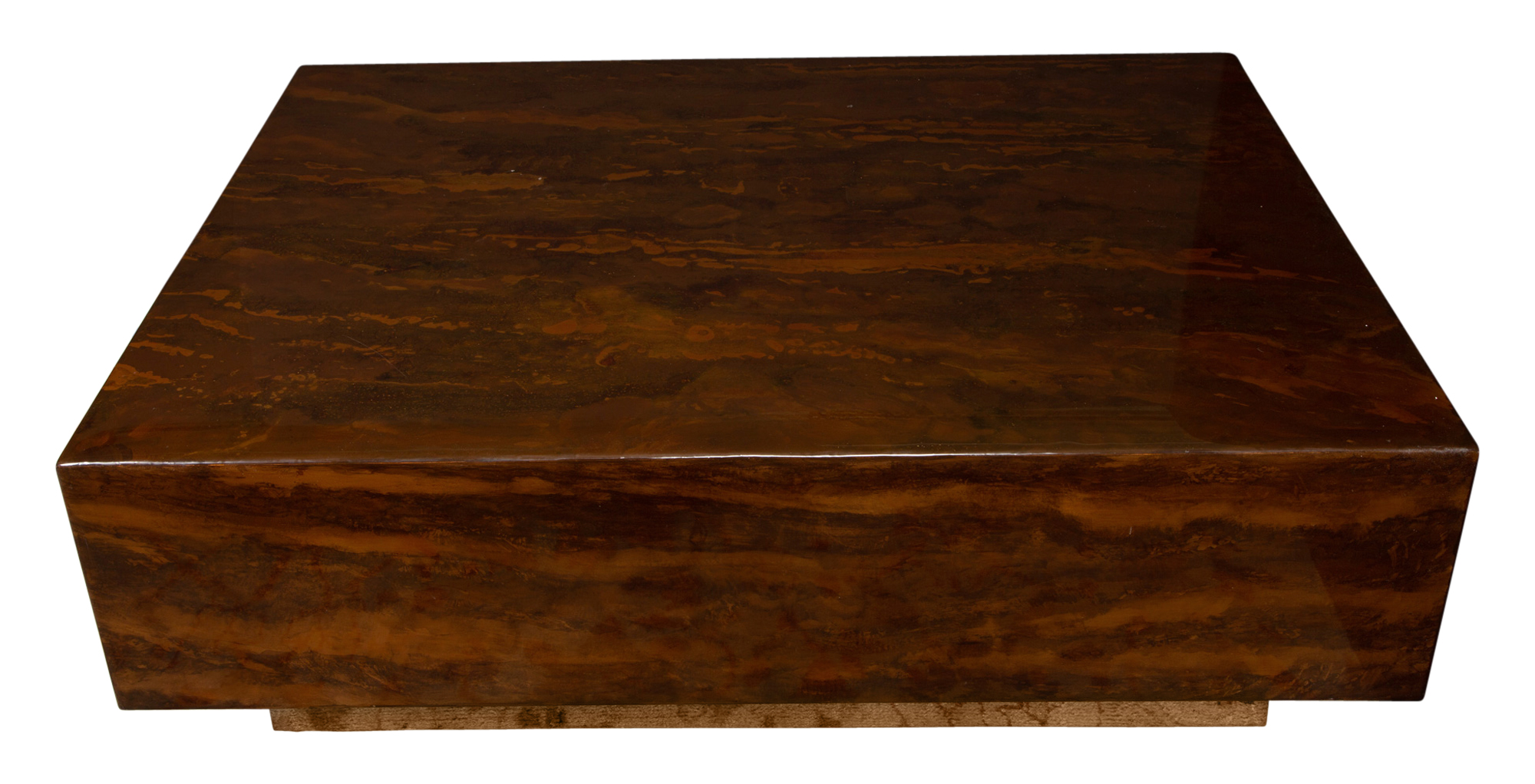 Lot image - Brown and Gold Lacquered Rectangular Low Table with Mirrored Base