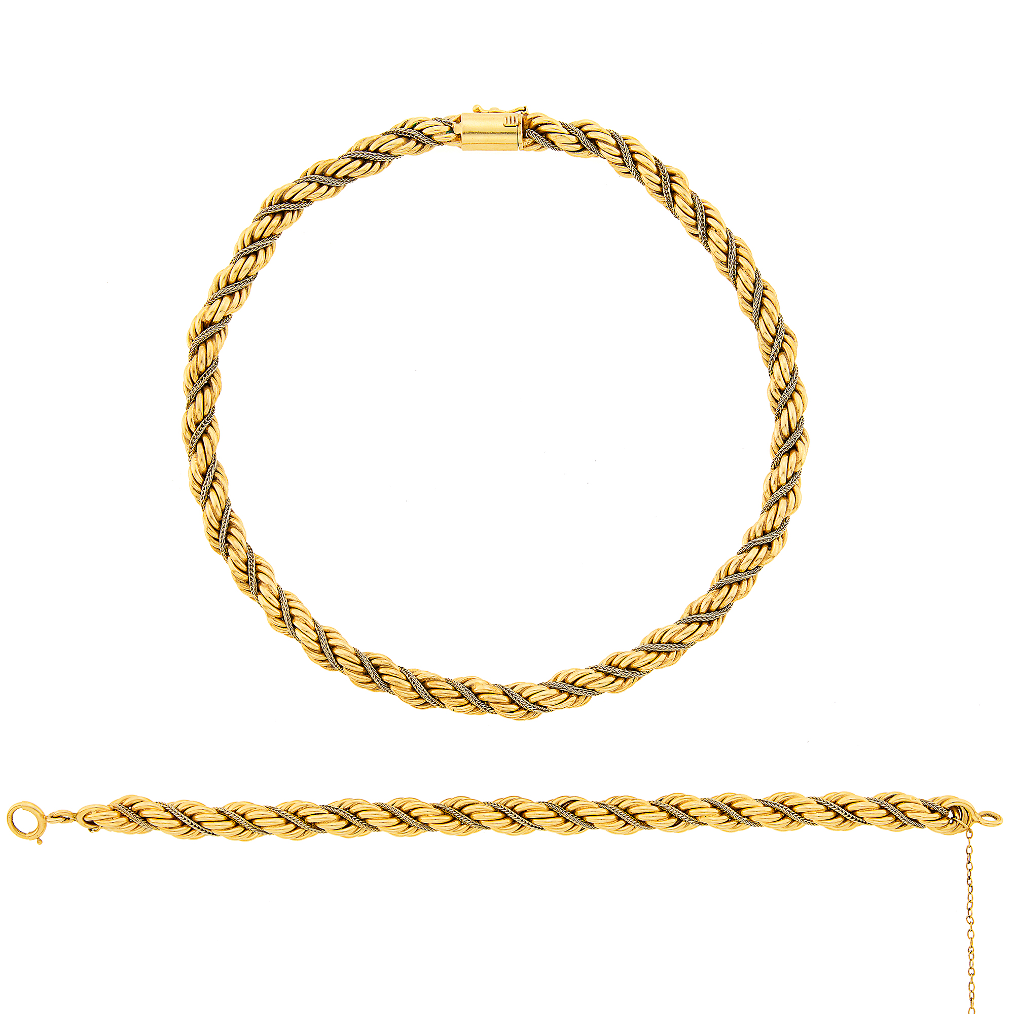 Lot image - Gold Rope-Twist Necklace and Bracelet