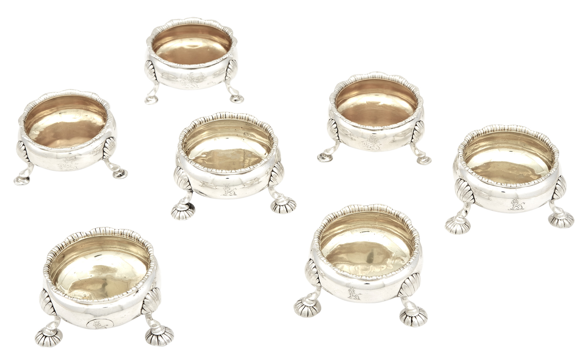 Lot image - Two Similar Sets of Four George II/III Sterling Silver Open Salt Cellars