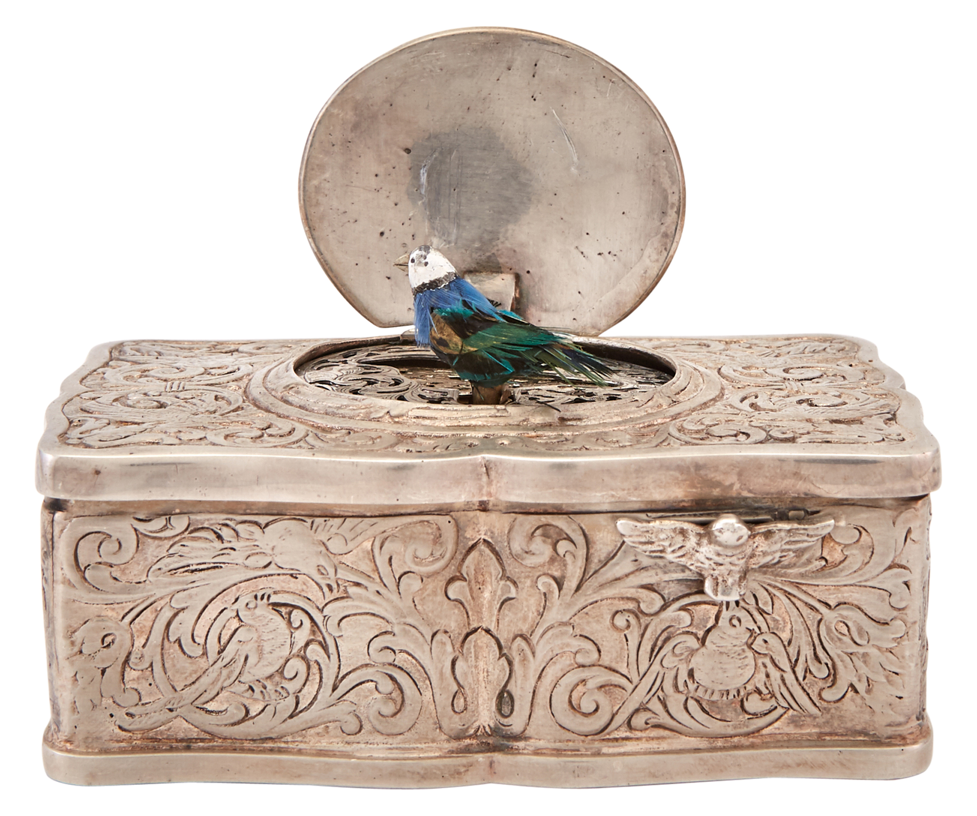 Lot image - German Sterling Silver Singing Bird Box