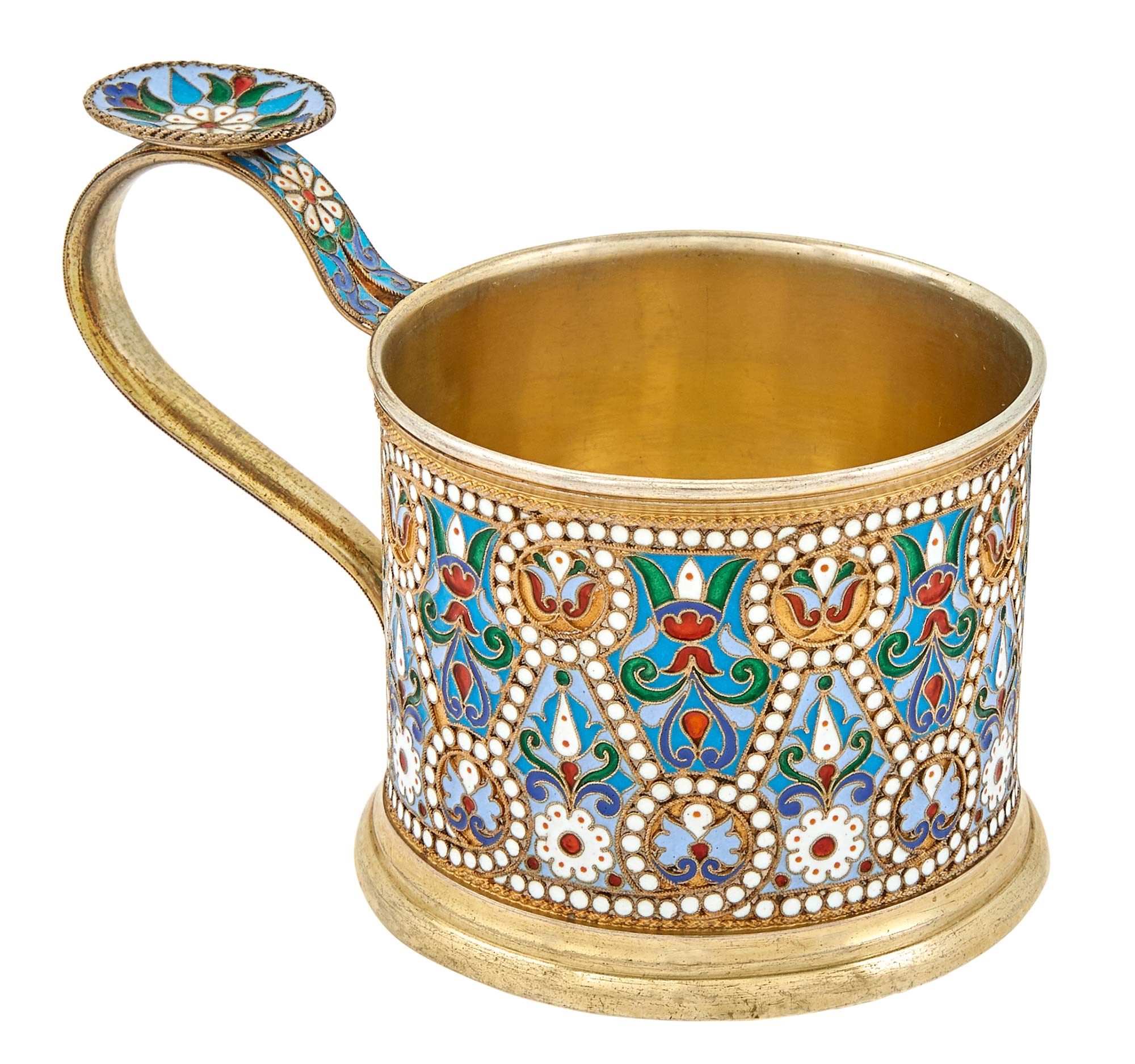 Lot image - Russian Silver-Gilt and Cloisonné Enamel Tea Glass Holder