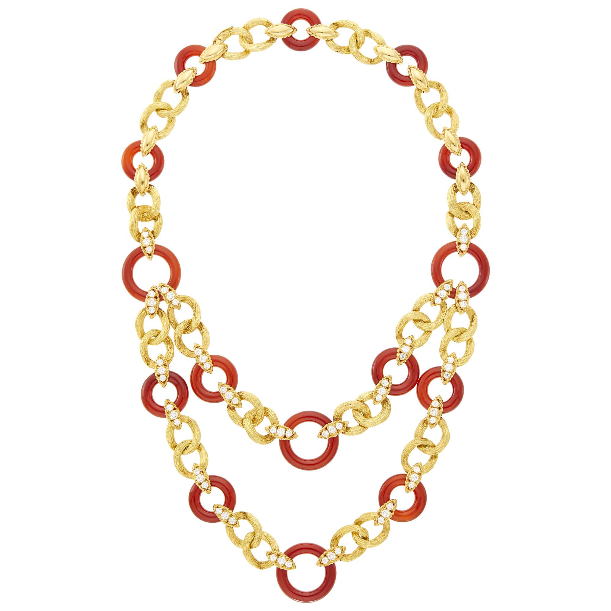 Lot image - Van Cleef & Arpels Gold, Carnelian and Diamond Swag Necklace