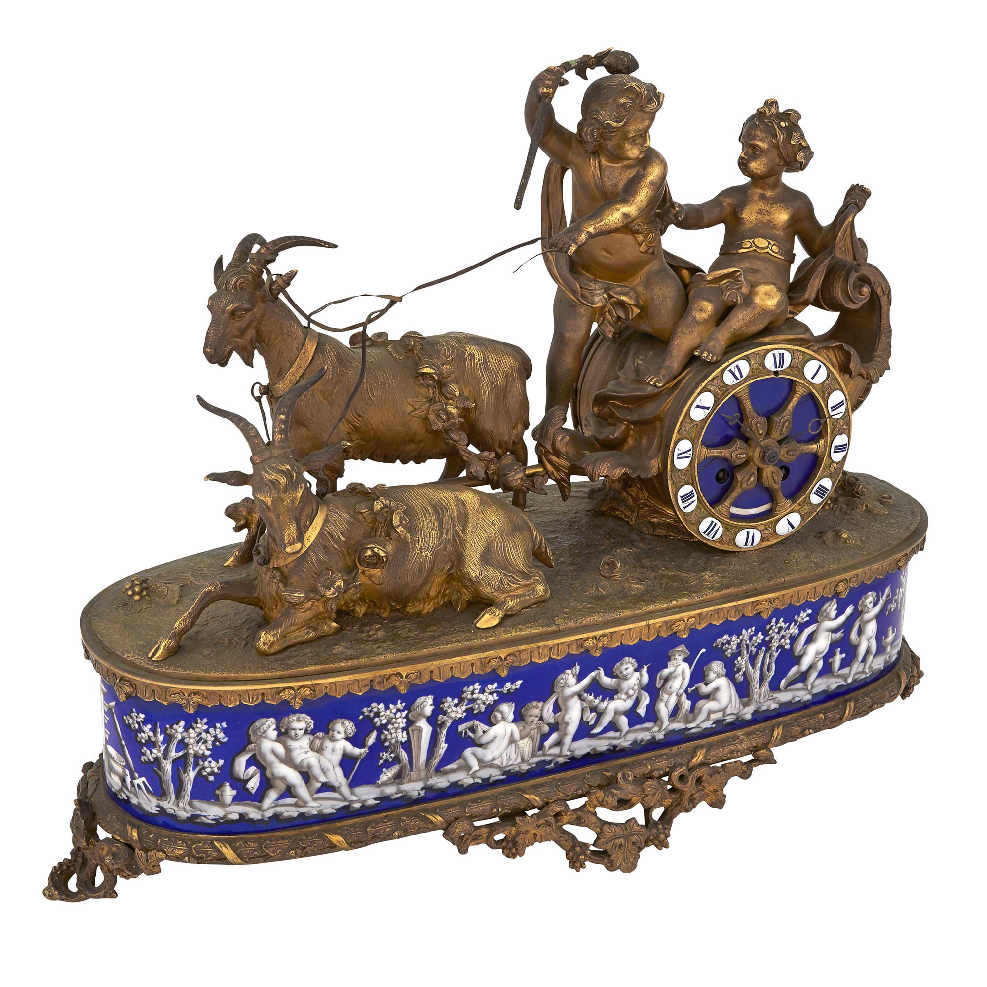 Lot image - French Gilt-Bronze and Porcelain Mantel Clock