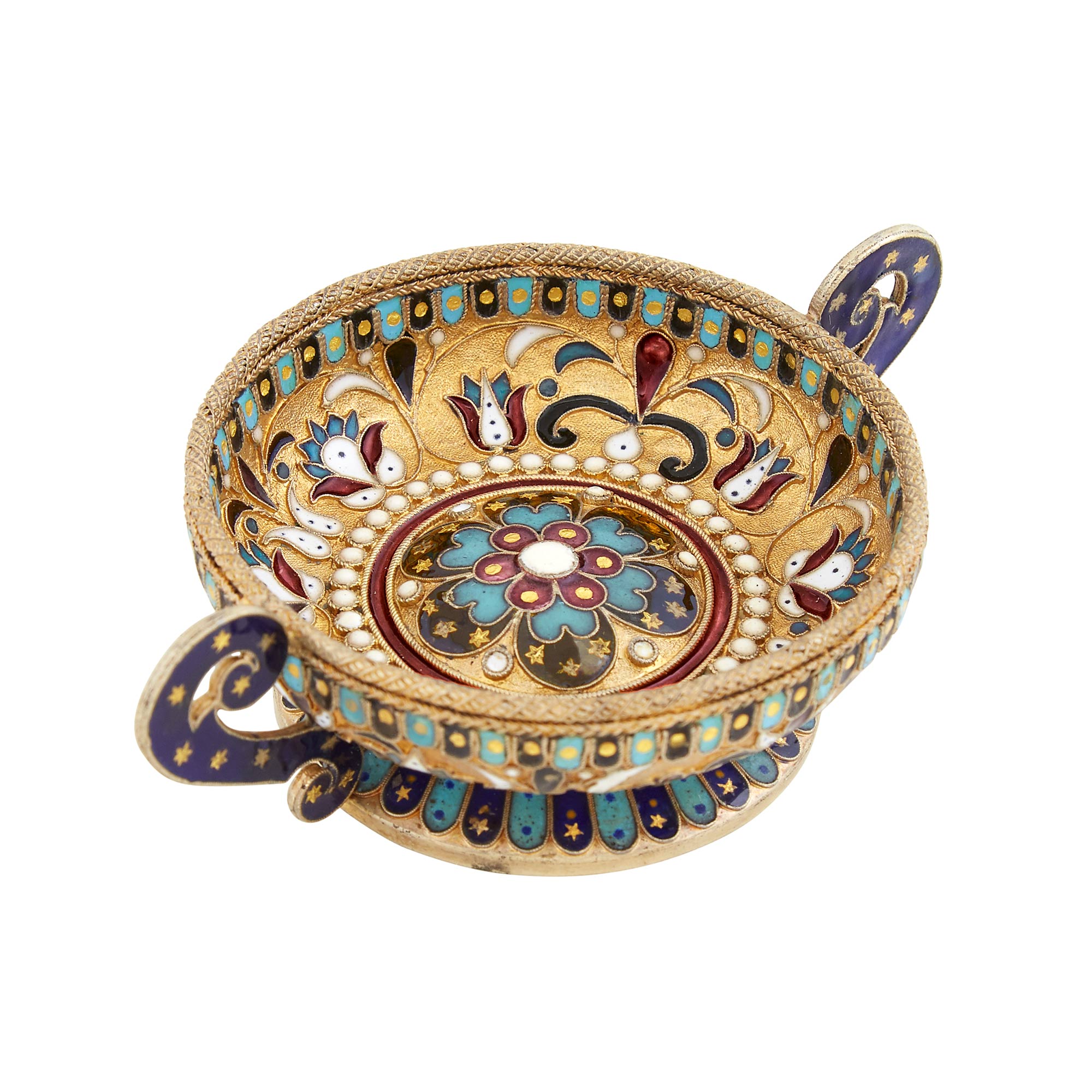 Lot image - Russian Silver-Gilt and Enamel Handled Bowl