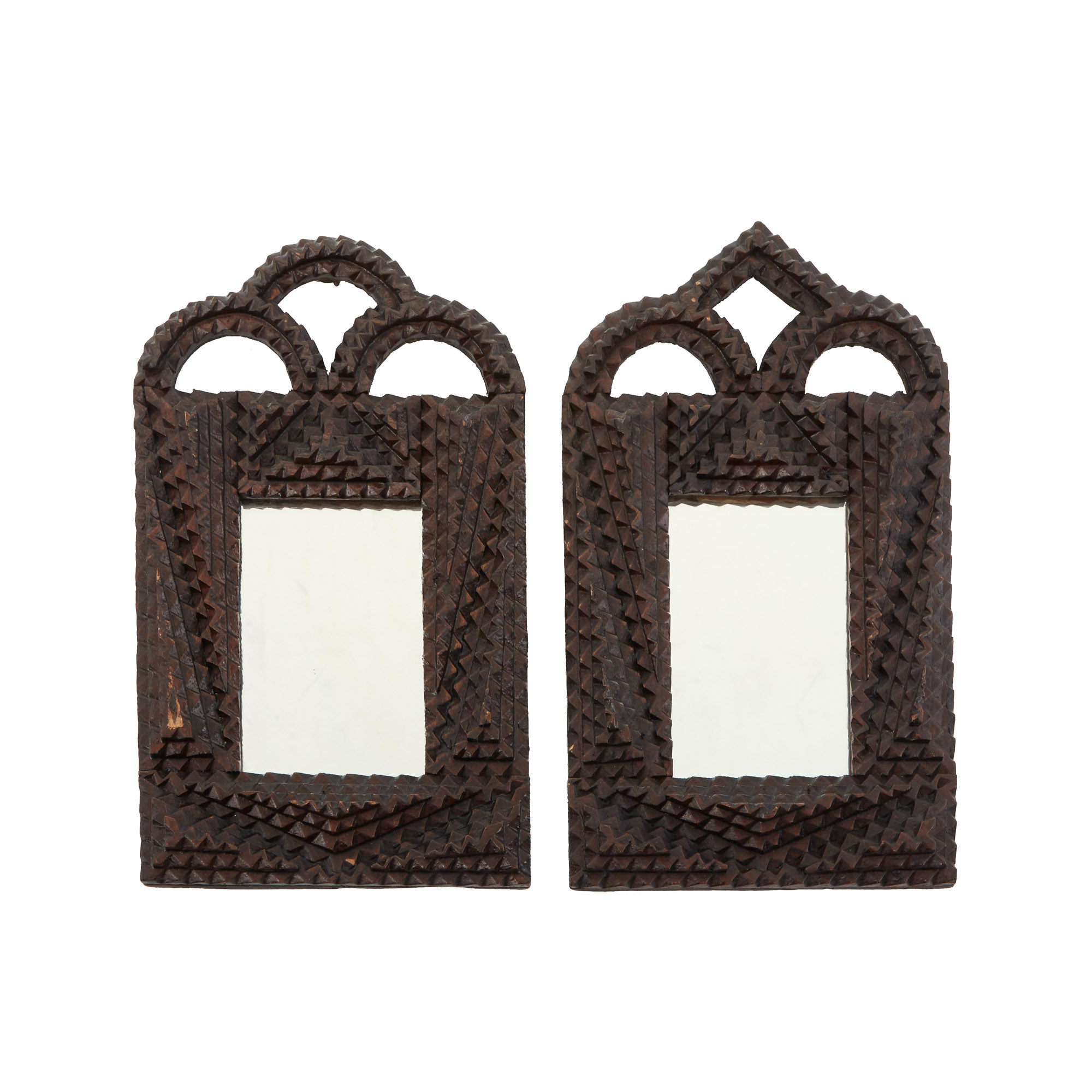 Lot image - Associated Pair of Miniature Tramp Art Mirrors