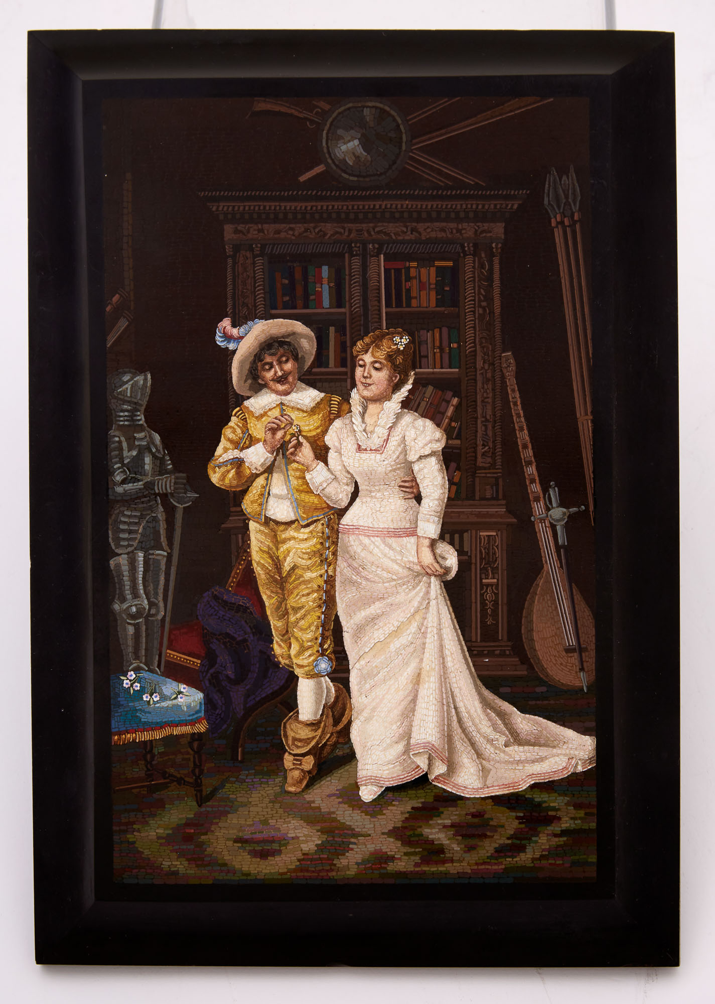 Lot image - Italian Micromosaic Plaque of an Interior Scene with Couple