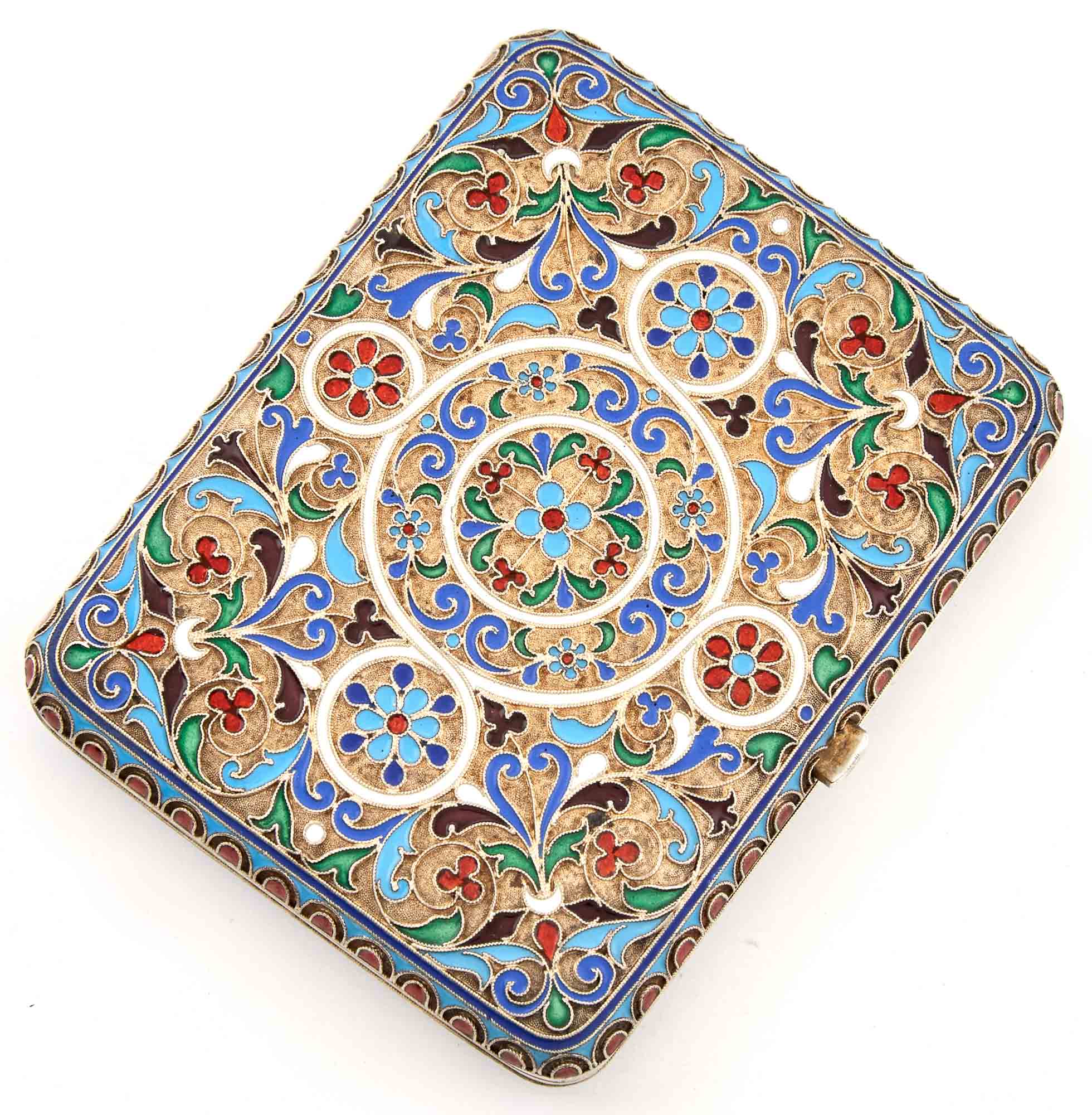 Lot image - Russian Silver-Gilt and Cloisonné Enamel Cigarette Case