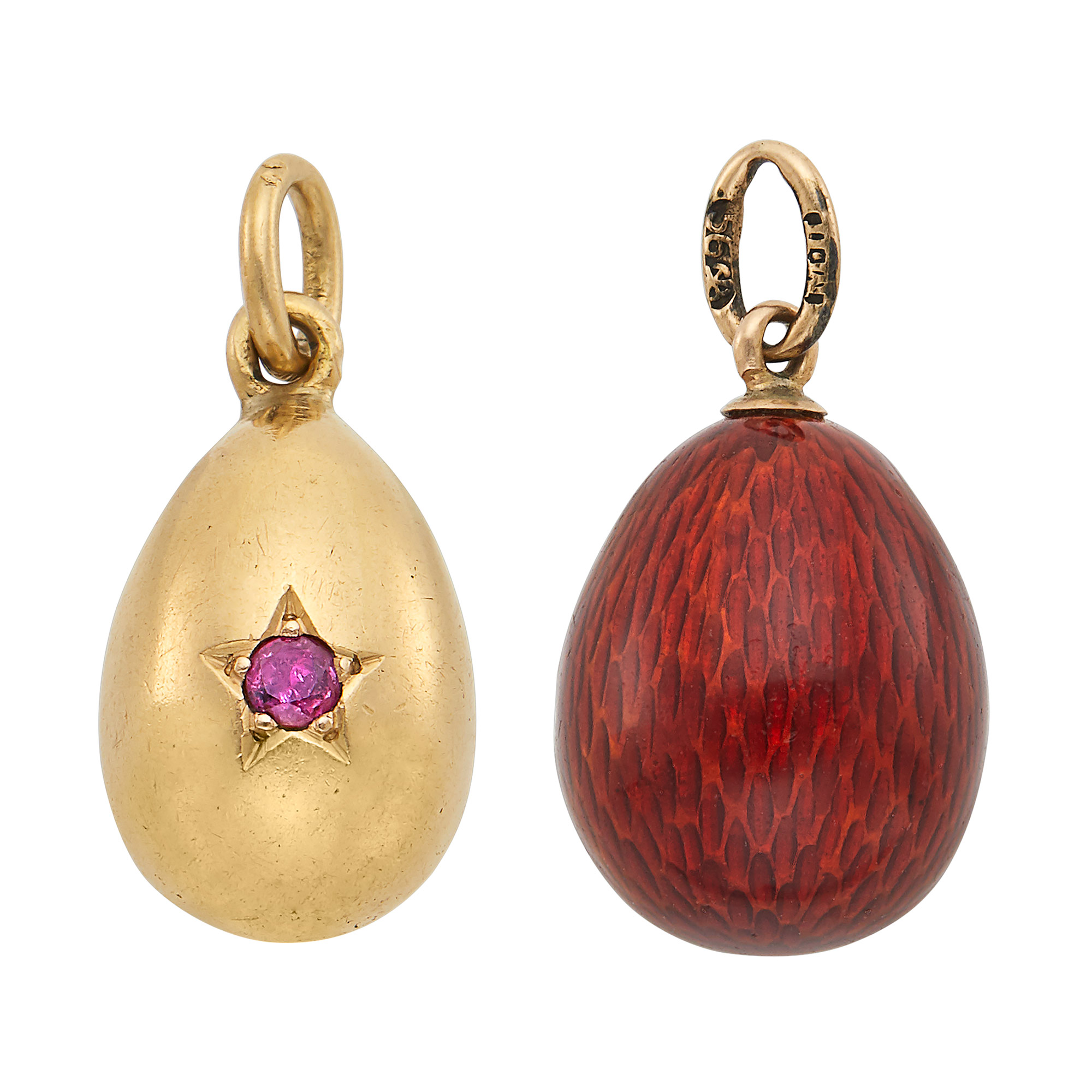Lot image - Fabergé Gold and Guilloché Enamel Pendant Egg